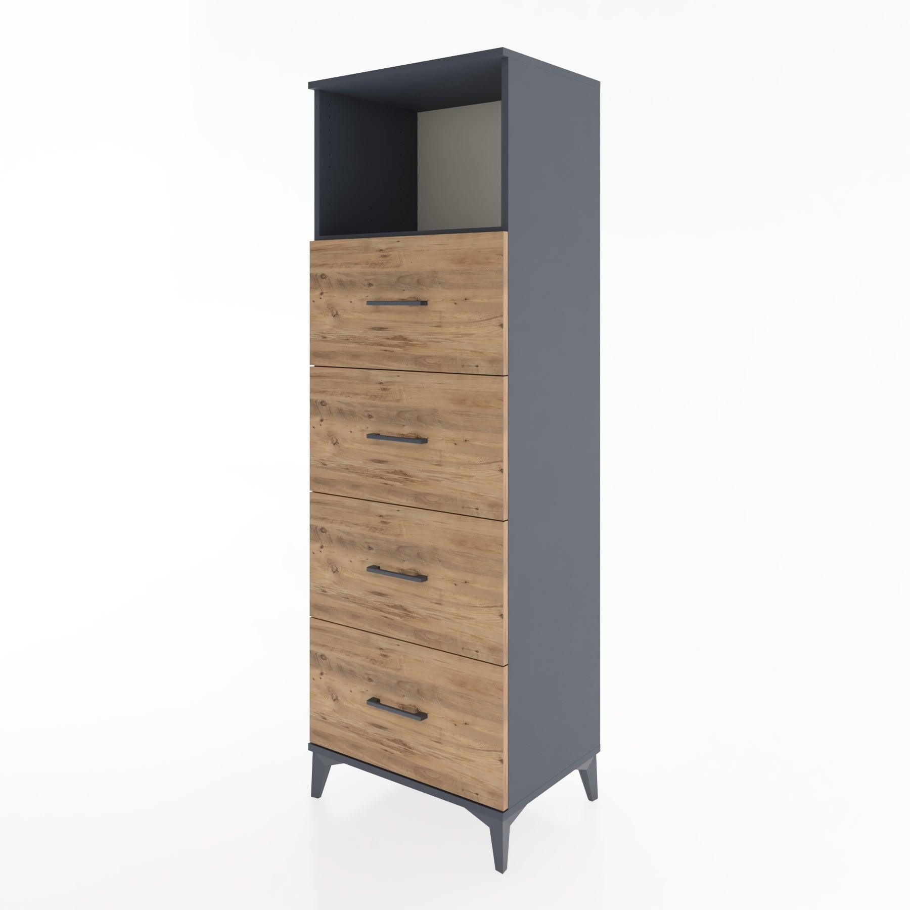 Woodntry Modüler Dolap Antrasit 60x44x170 cm Çekmeceli ve Raflı CR52-2