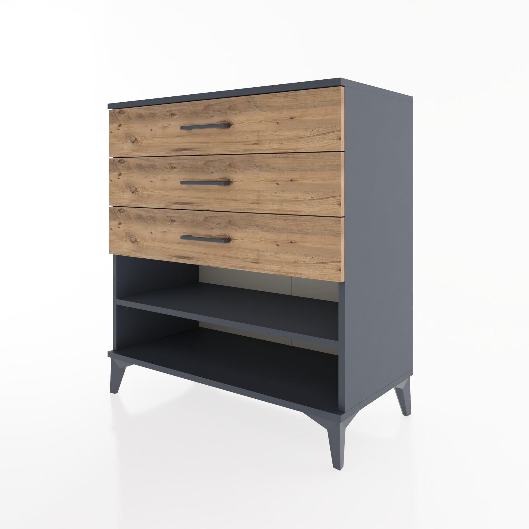 Woodntry Modüler Şifonyer Antrasit 88x44x84 cm Çekmeceli ve Raflı CR12-2