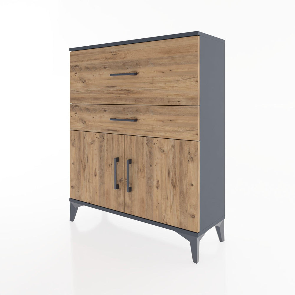 Woodntry Modüler Şifonyer Antrasit 88x30x94 cm Kapaklı ve Çekmeceli KC12-2