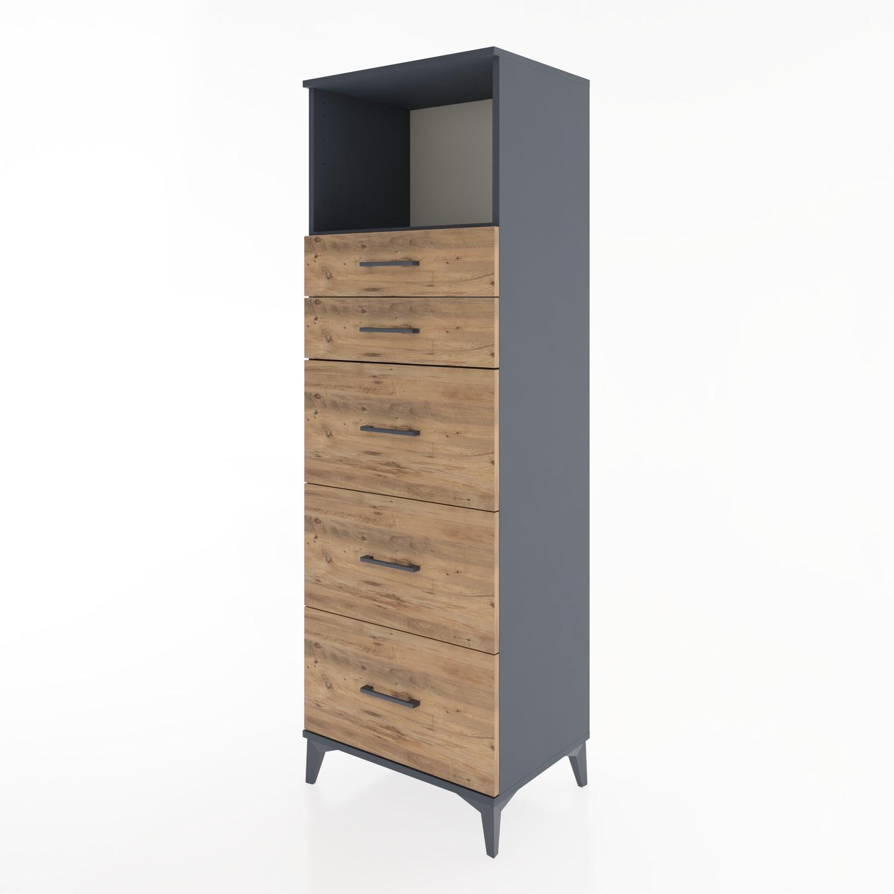 Woodntry Modüler Dolap Antrasit 60x44x170 cm Çekmeceli ve Raflı CR49-2