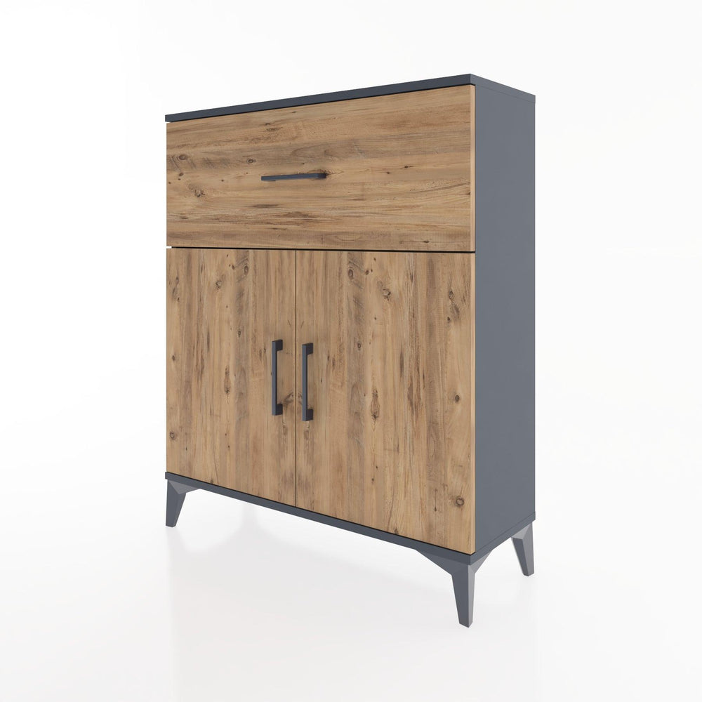 Woodntry Modüler Şifonyer Antrasit 88x30x94 cm Kapaklı ve Çekmeceli KC9-2