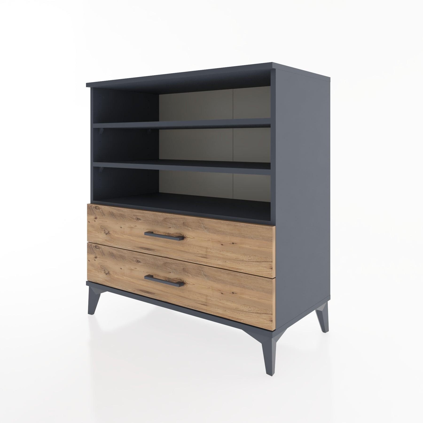 Woodntry Modüler Şifonyer Antrasit 88x44x84 cm Çekmeceli ve Raflı CR15-2