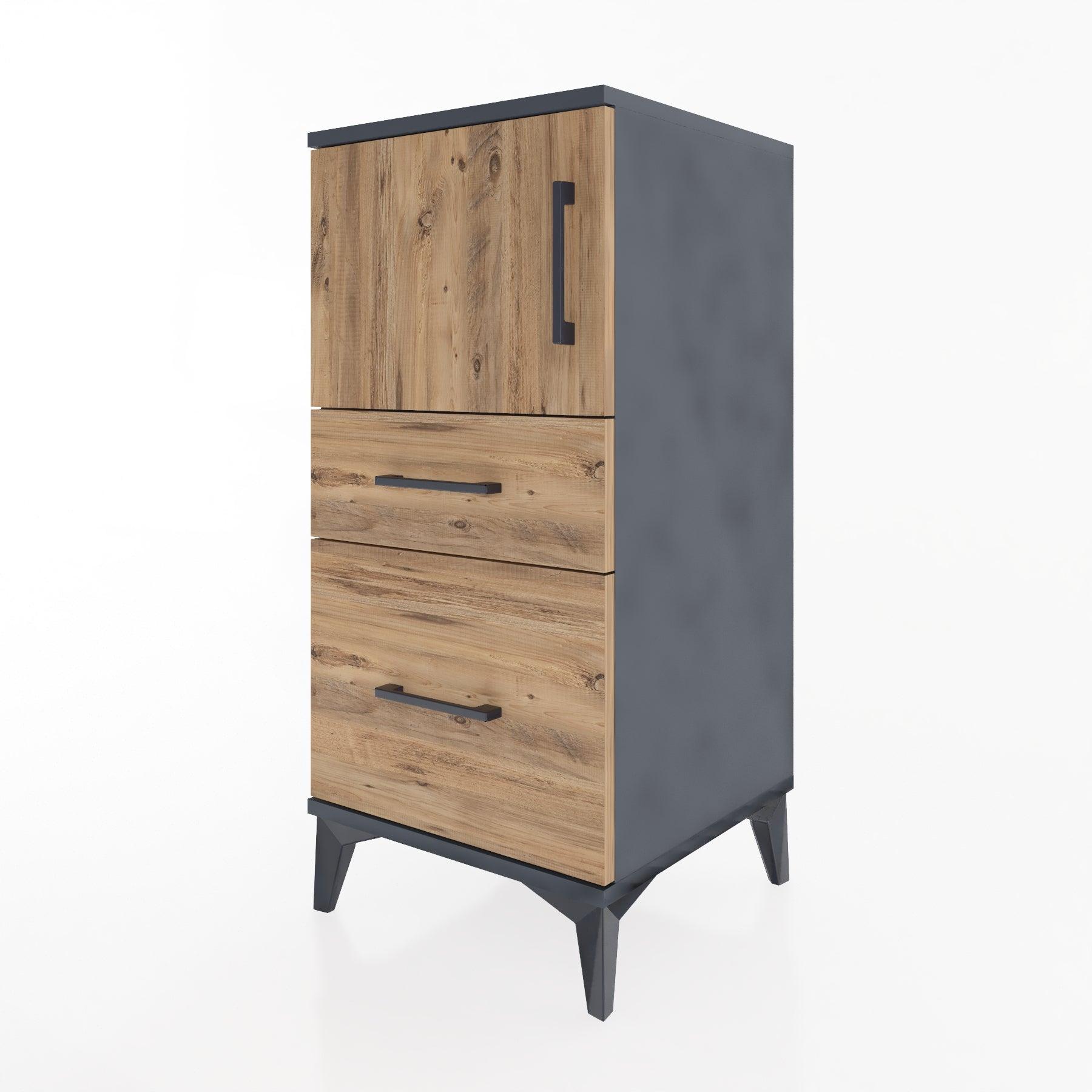 Woodntry Modular Nightstand Anthracite 44x44x84 cm with Cover and Drawer KC45-2