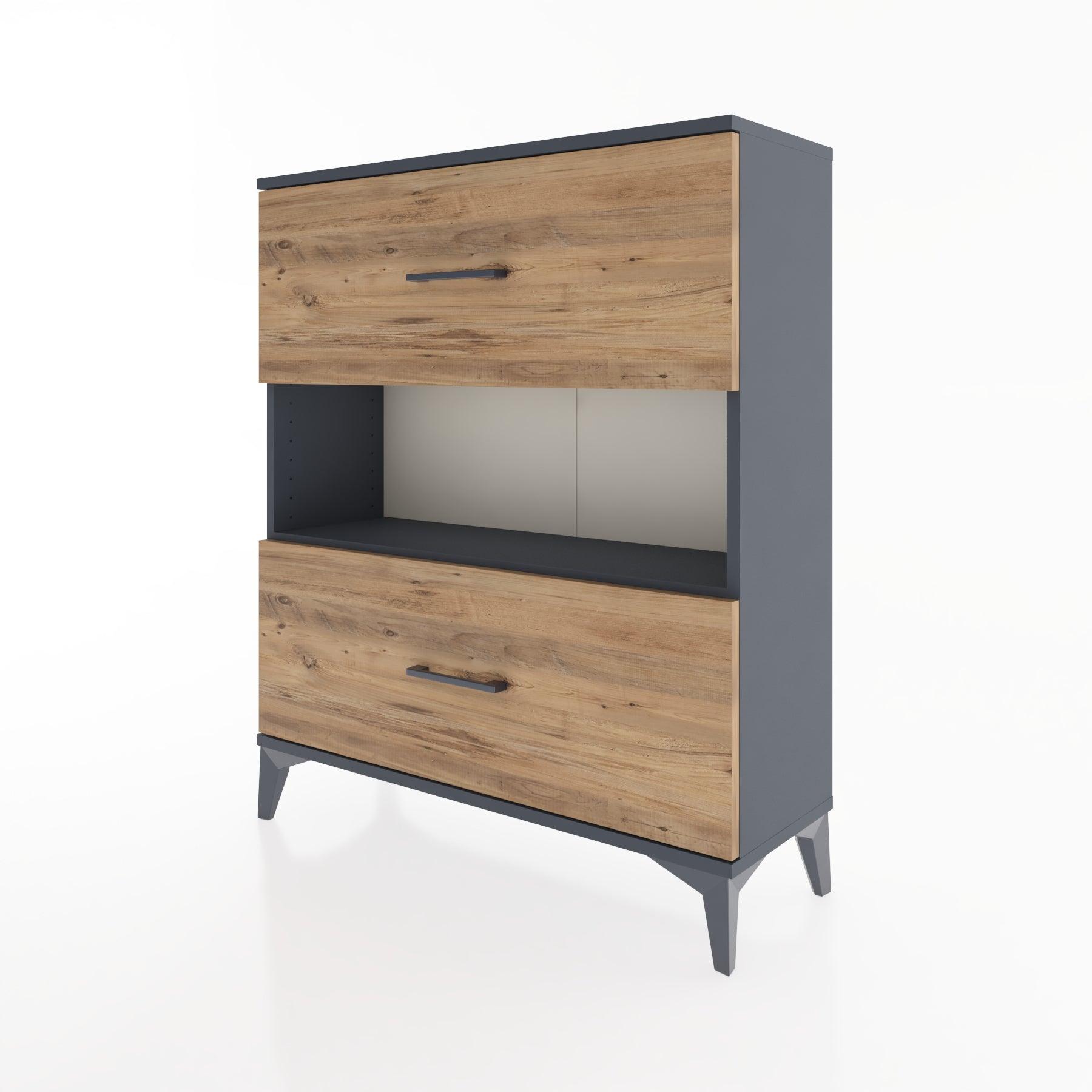 Woodntry Modüler Şifonyer Antrasit 88x30x94 cm Çekmeceli ve Raflı CR17-2