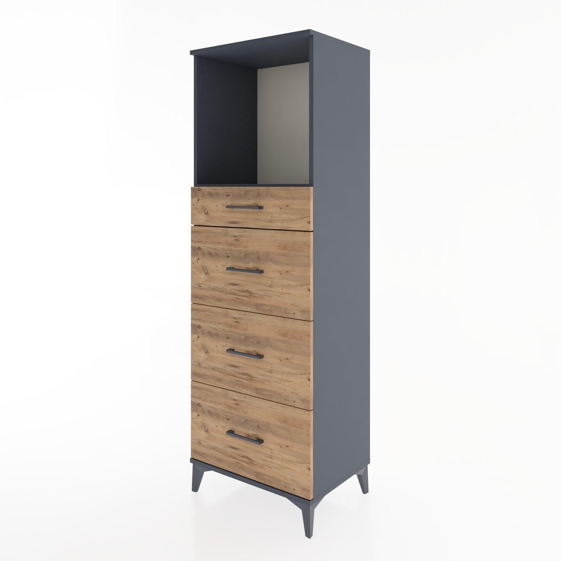 Woodntry Modüler Dolap Antrasit 60x44x170 cm Çekmeceli ve Raflı CR50-2