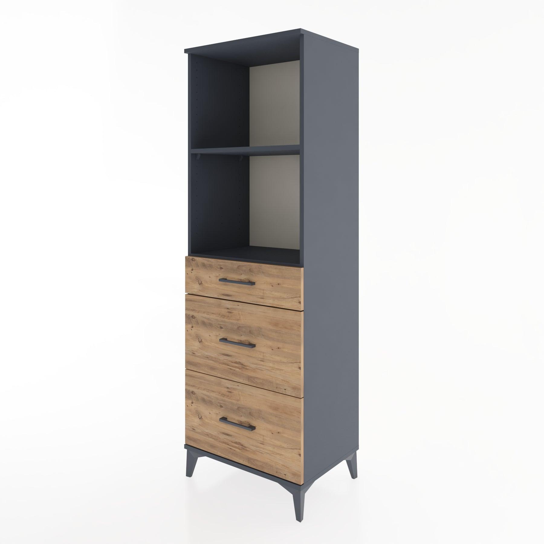 Woodntry Modüler Dolap Antrasit 60x44x170 cm Çekmeceli ve Raflı CR47-2