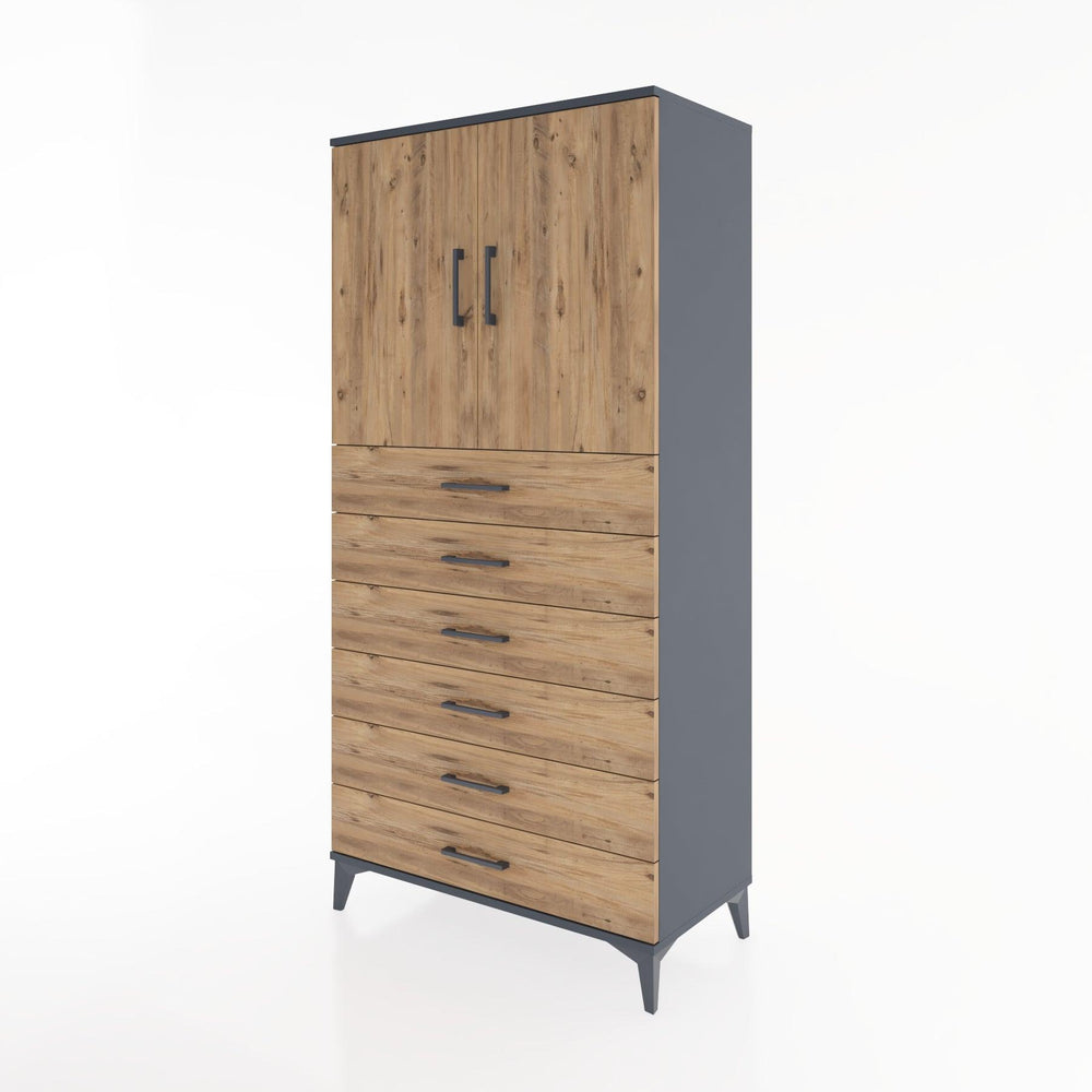 Woodntry Modüler Dolap Antrasit 88x44x170 cm Kapaklı ve Çekmeceli KC3-2