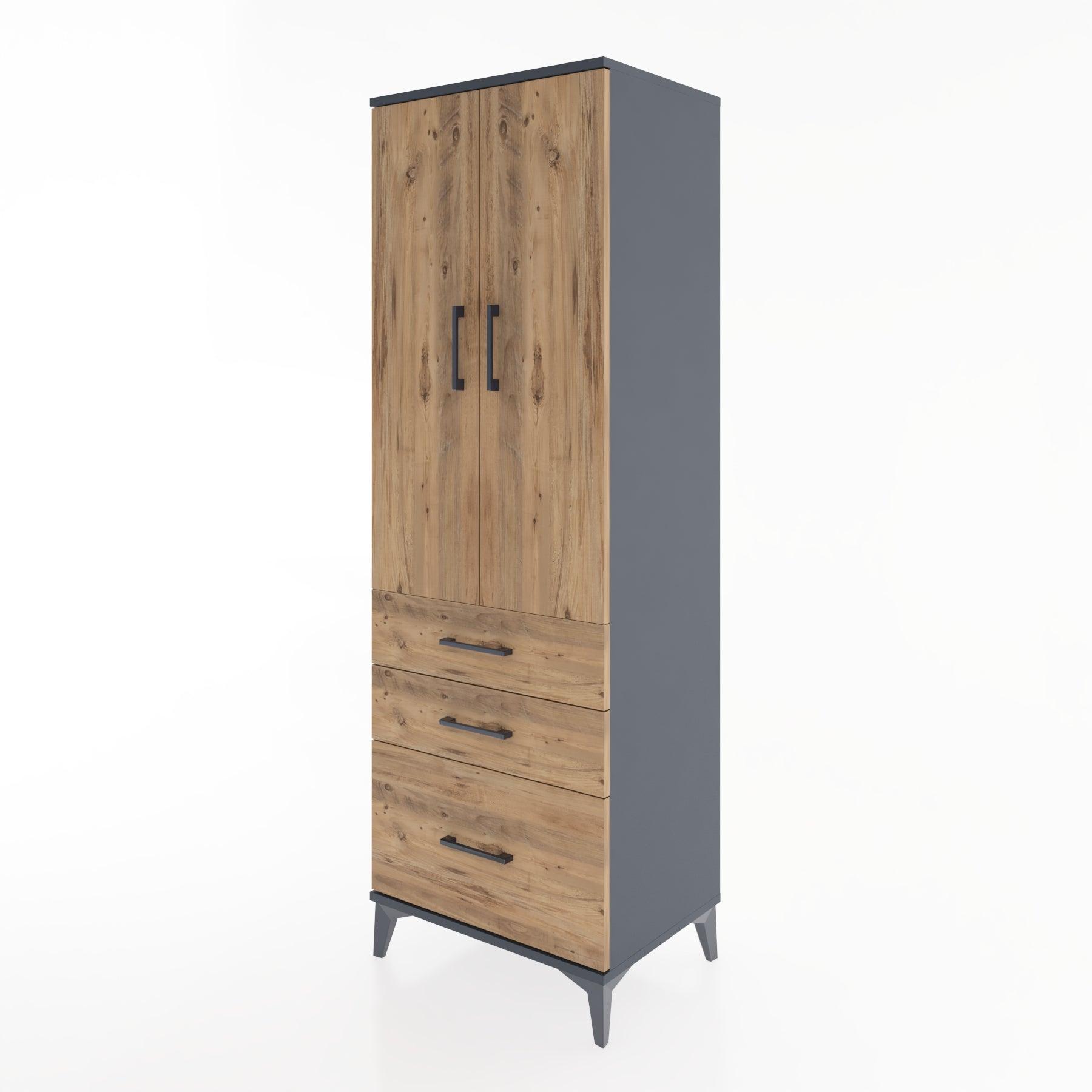Woodntry Modular Cabinet Anthracite 60x44x170 cm with Doors and Drawers KC14-2