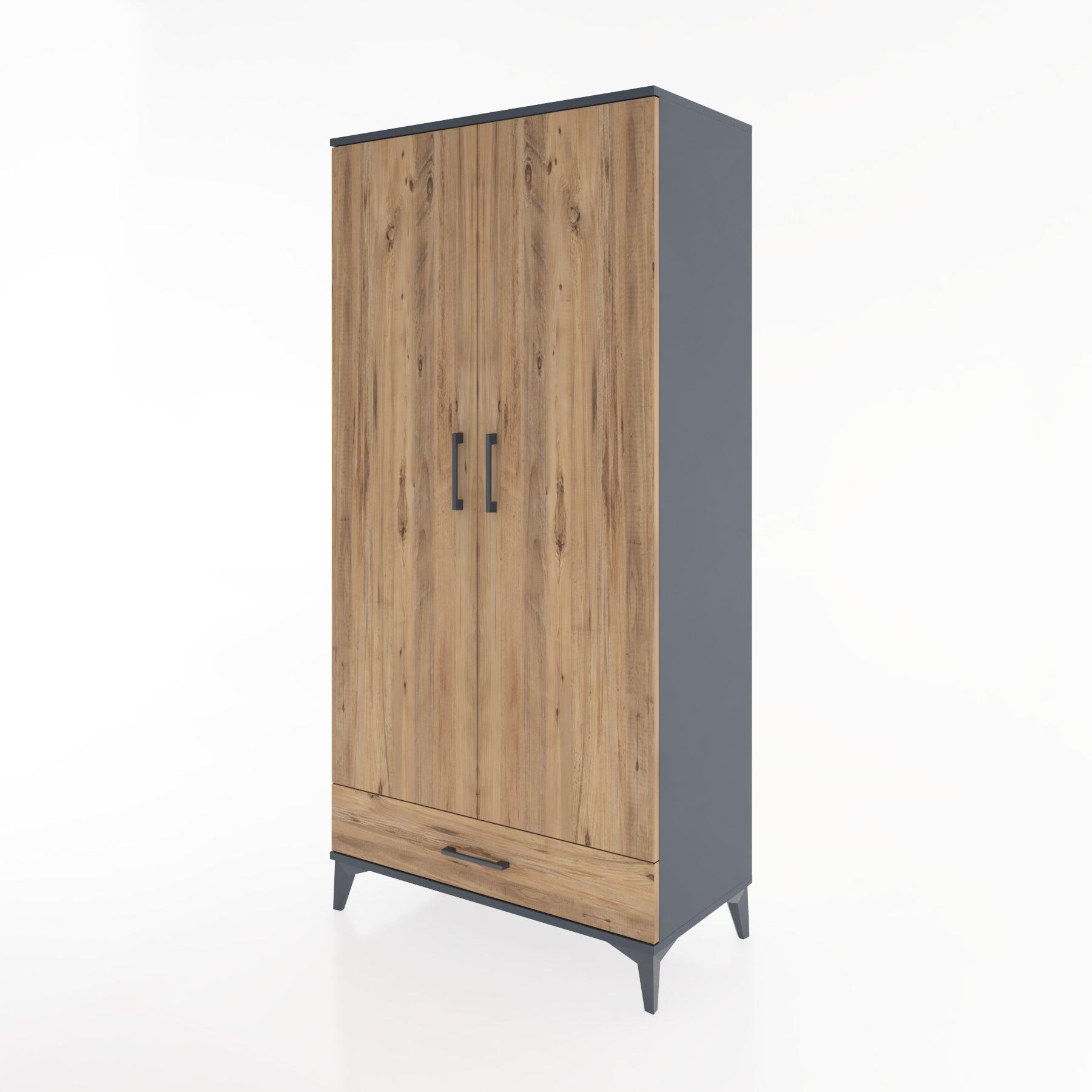 Woodntry Modüler Dolap Antrasit 88x44x170 cm Kapaklı ve Çekmeceli KC30-2