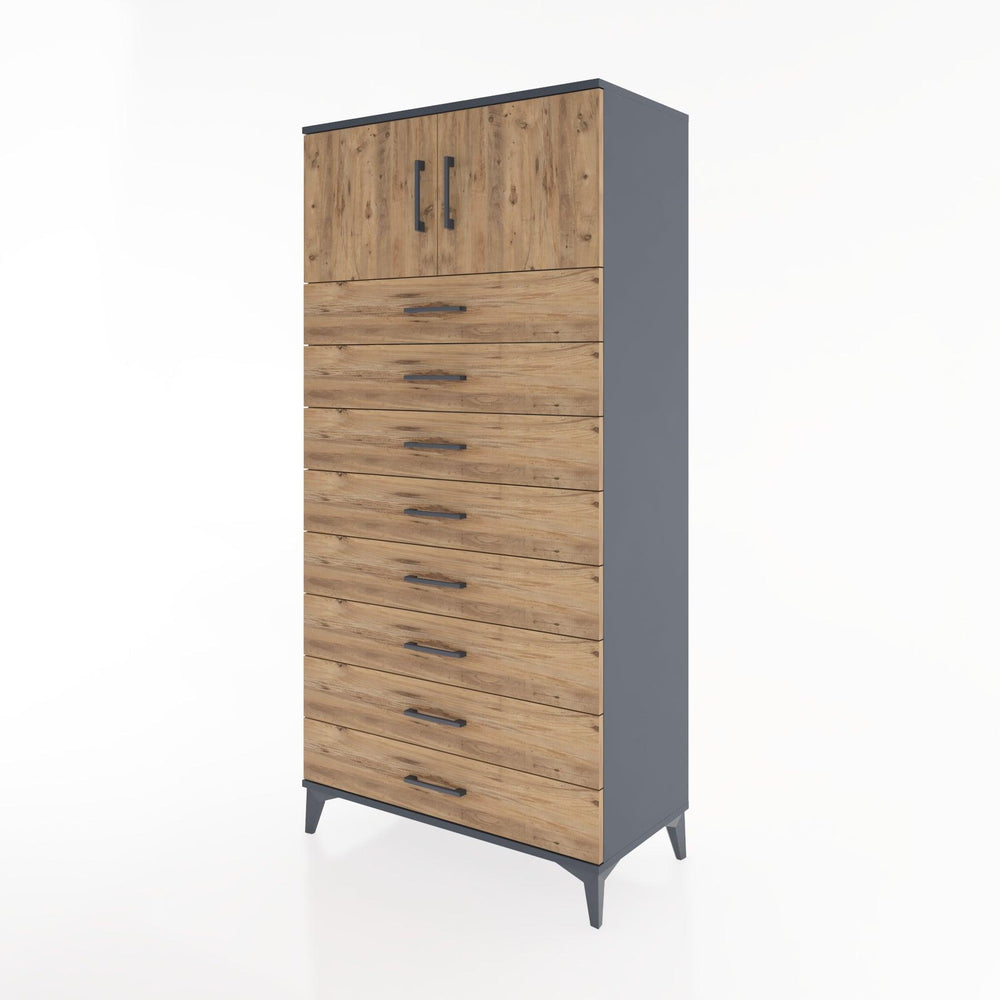 Woodntry Modüler Dolap Antrasit 88x44x170 cm Kapaklı ve Çekmeceli KC1-2