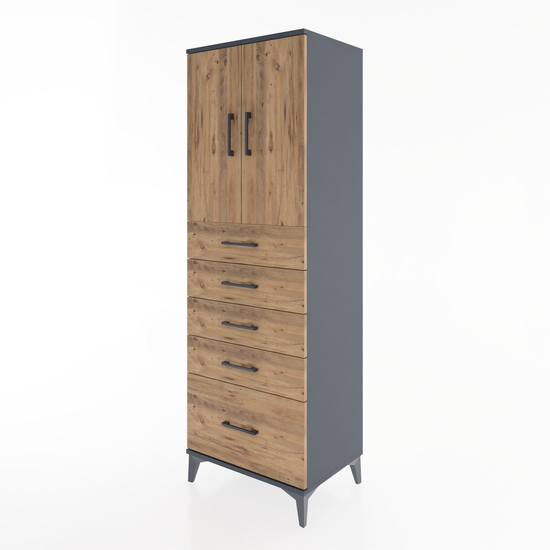 Woodntry Modular Cabinet Anthracite 60x44x170 cm with Doors and Drawers KC12-2