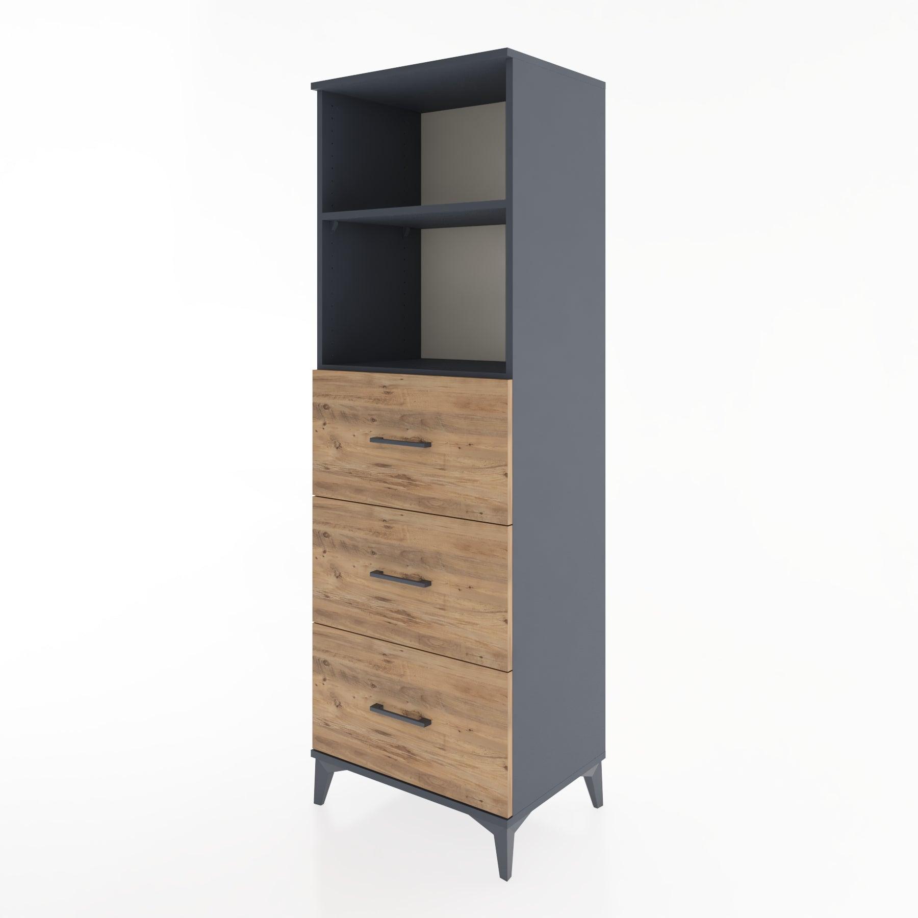 Woodntry Modüler Dolap Antrasit 60x44x170 cm Çekmeceli ve Raflı CR51-2