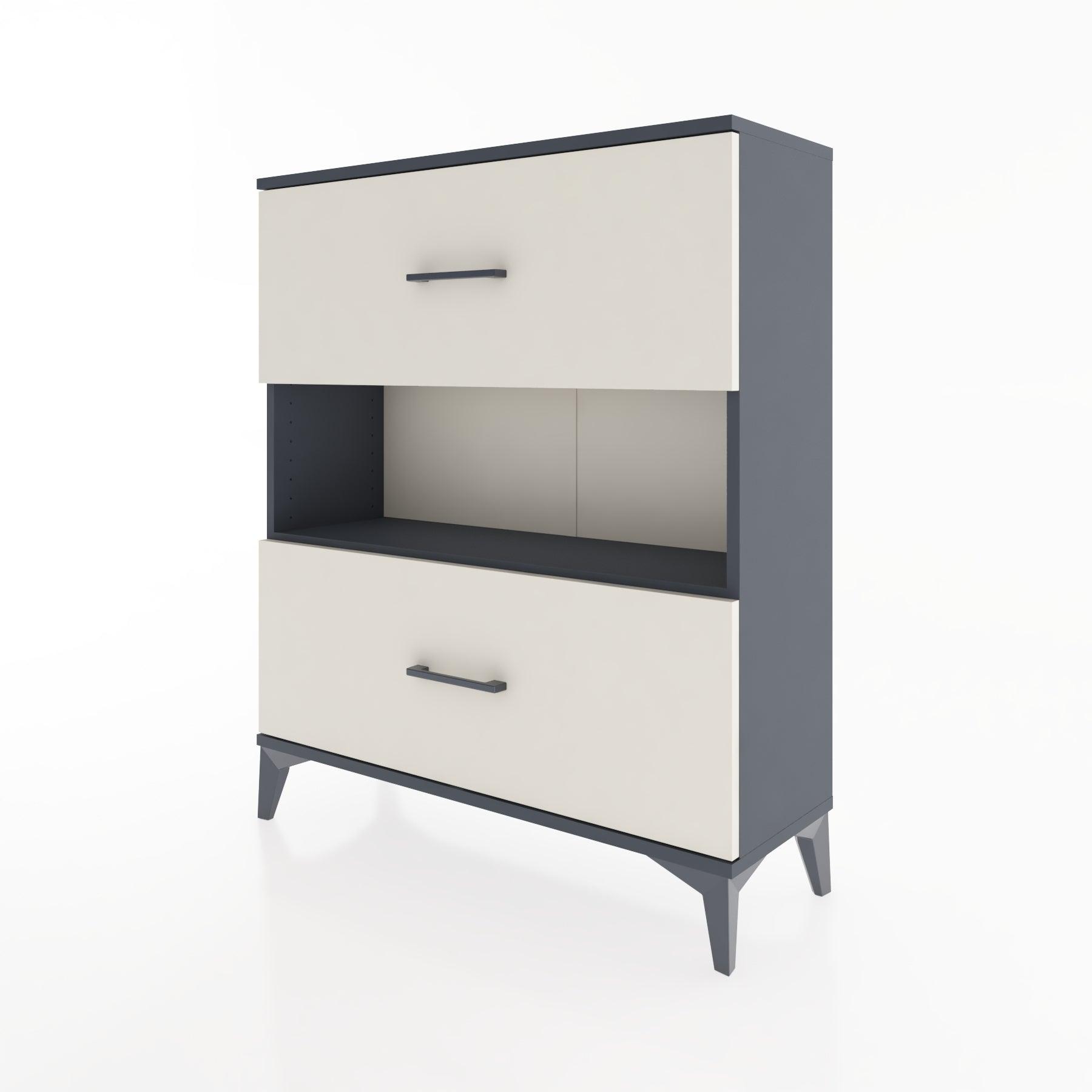 Woodntry Modüler Şifonyer Antrasit 88x30x94 cm Çekmeceli ve Raflı CR17-2