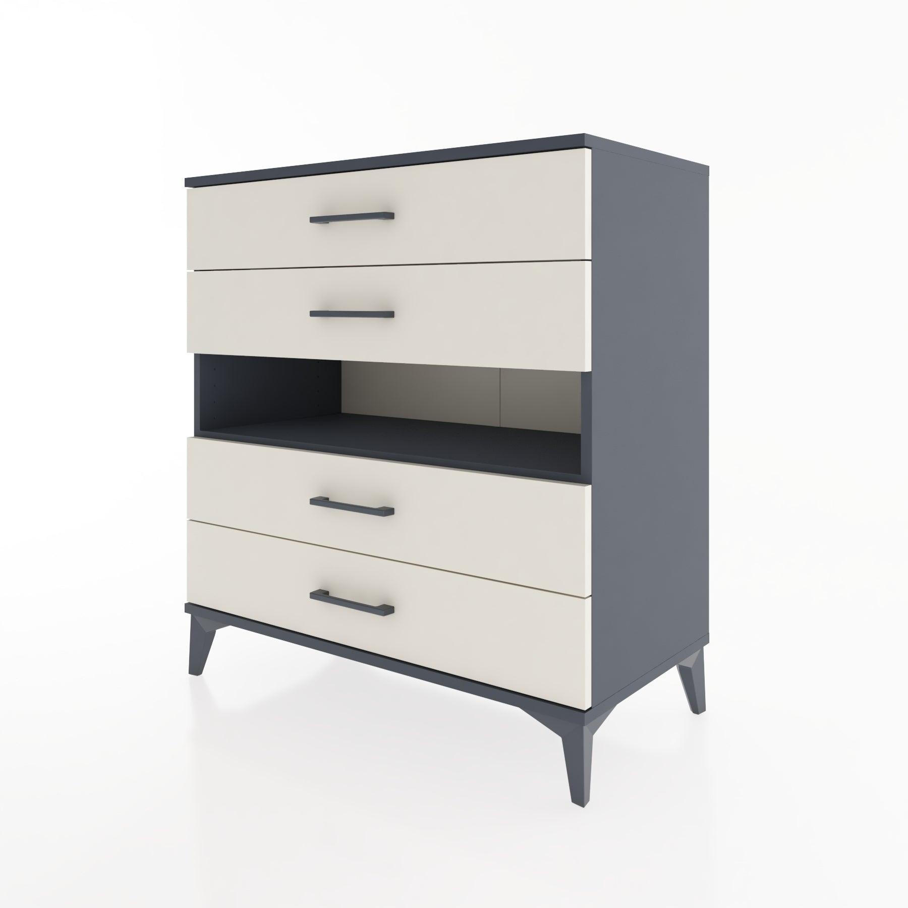 Woodntry Modüler Şifonyer Antrasit 88x44x84 cm Çekmeceli ve Raflı CR21-2