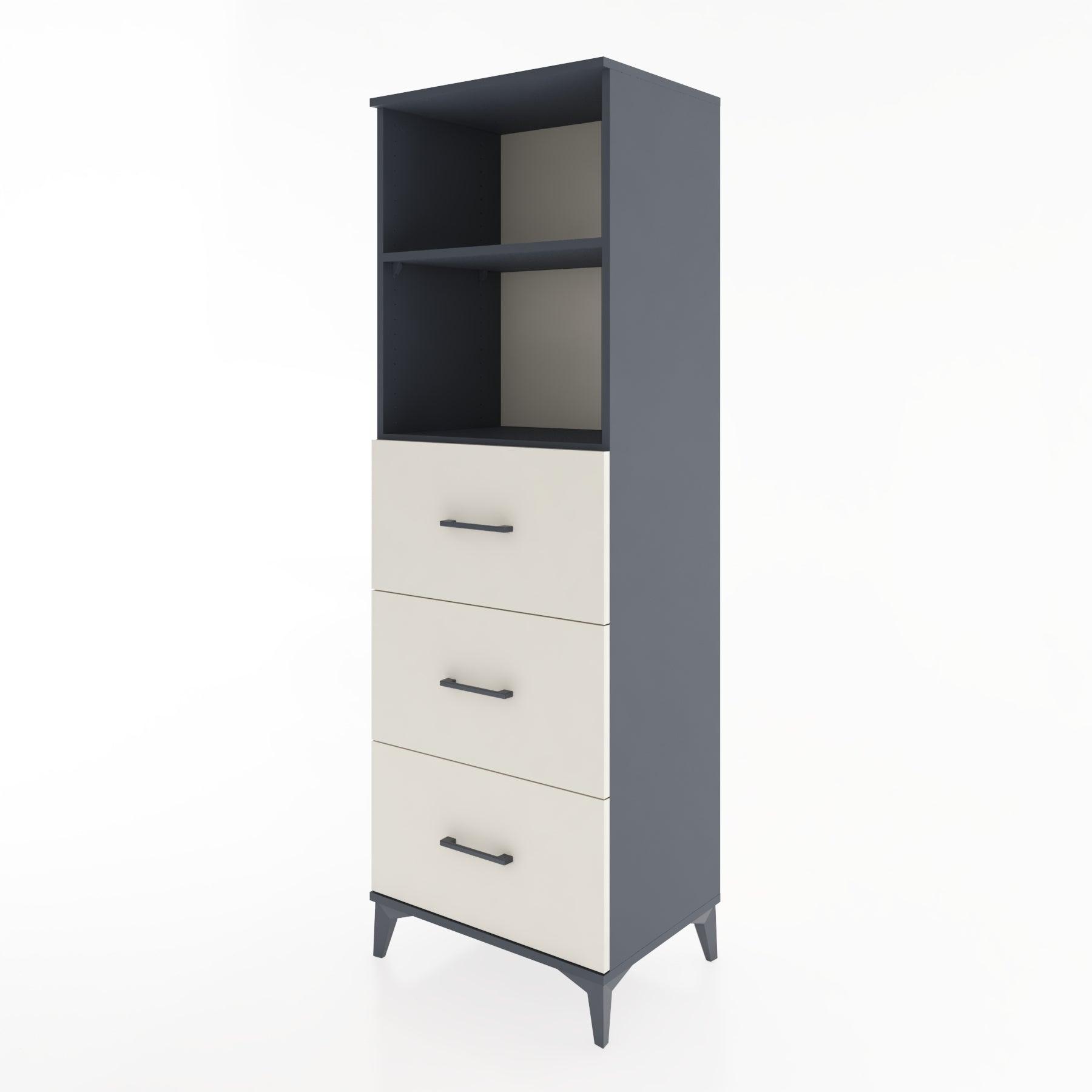 Woodntry Modüler Dolap Antrasit 60x44x170 cm Çekmeceli ve Raflı CR51-2