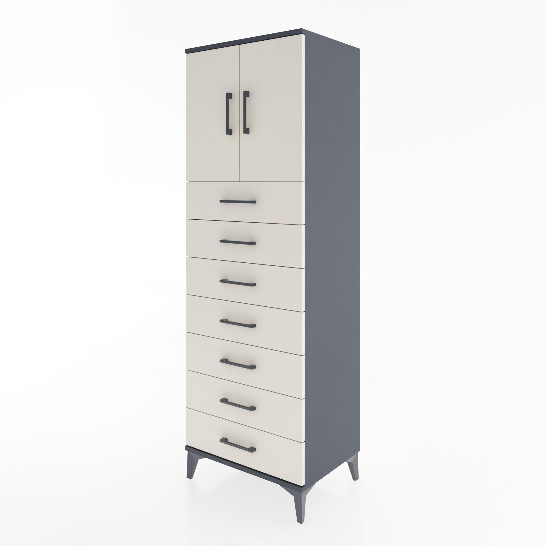 Woodntry Modüler Dolap Antrasit 60x44x170 cm Kapaklı ve Çekmeceli KC2-2