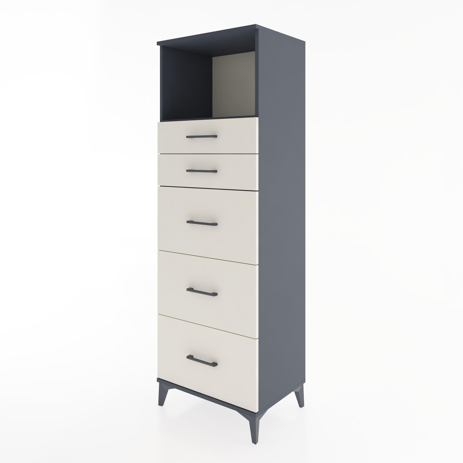 Woodntry Modüler Dolap Antrasit 60x44x170 cm Çekmeceli ve Raflı CR49-2