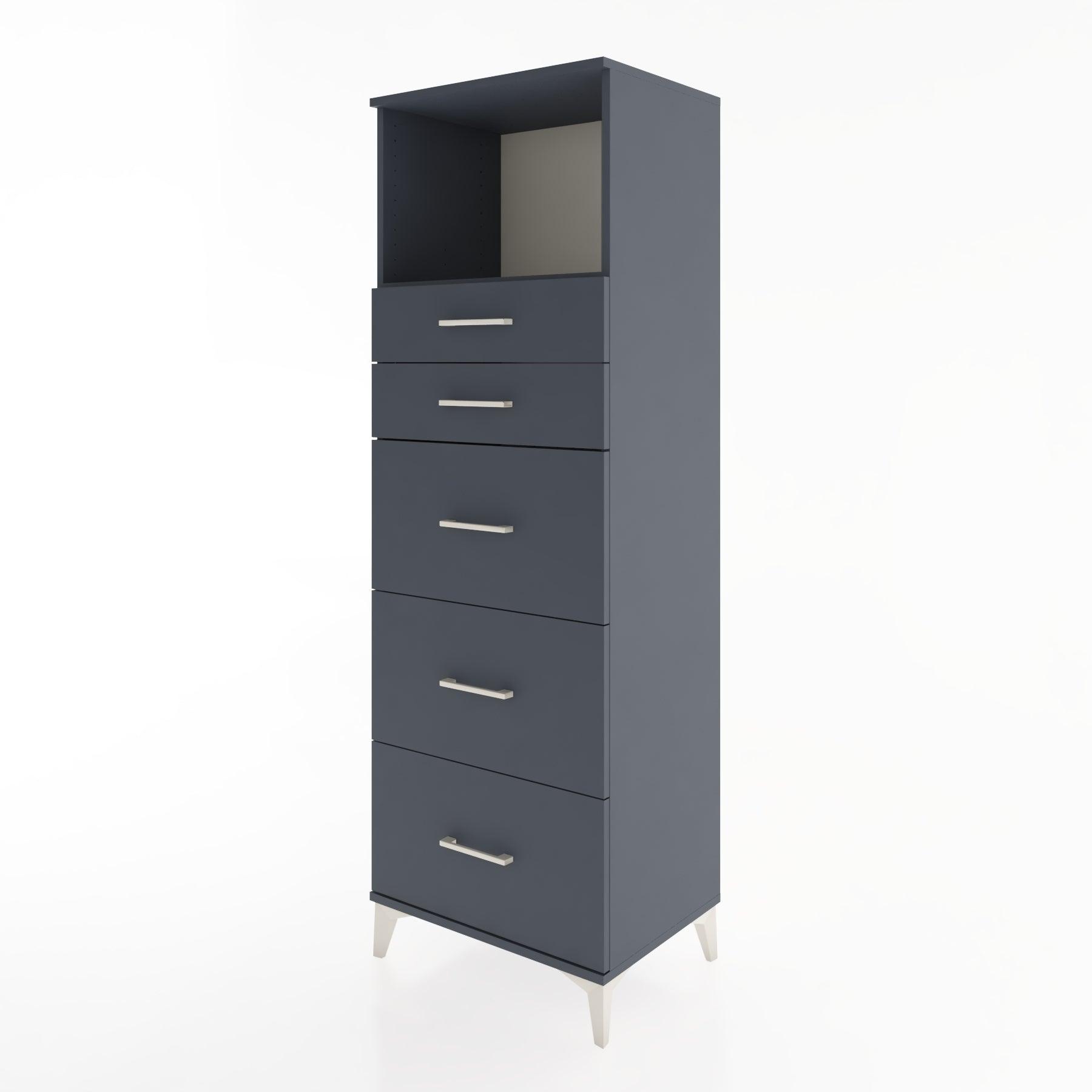 Woodntry Modüler Dolap Antrasit 60x44x170 cm Çekmeceli ve Raflı CR49-2