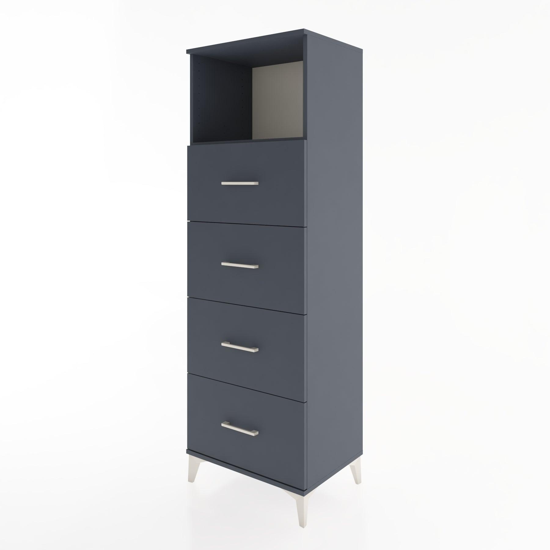 Woodntry Modüler Dolap Antrasit 60x44x170 cm Çekmeceli ve Raflı CR52-2