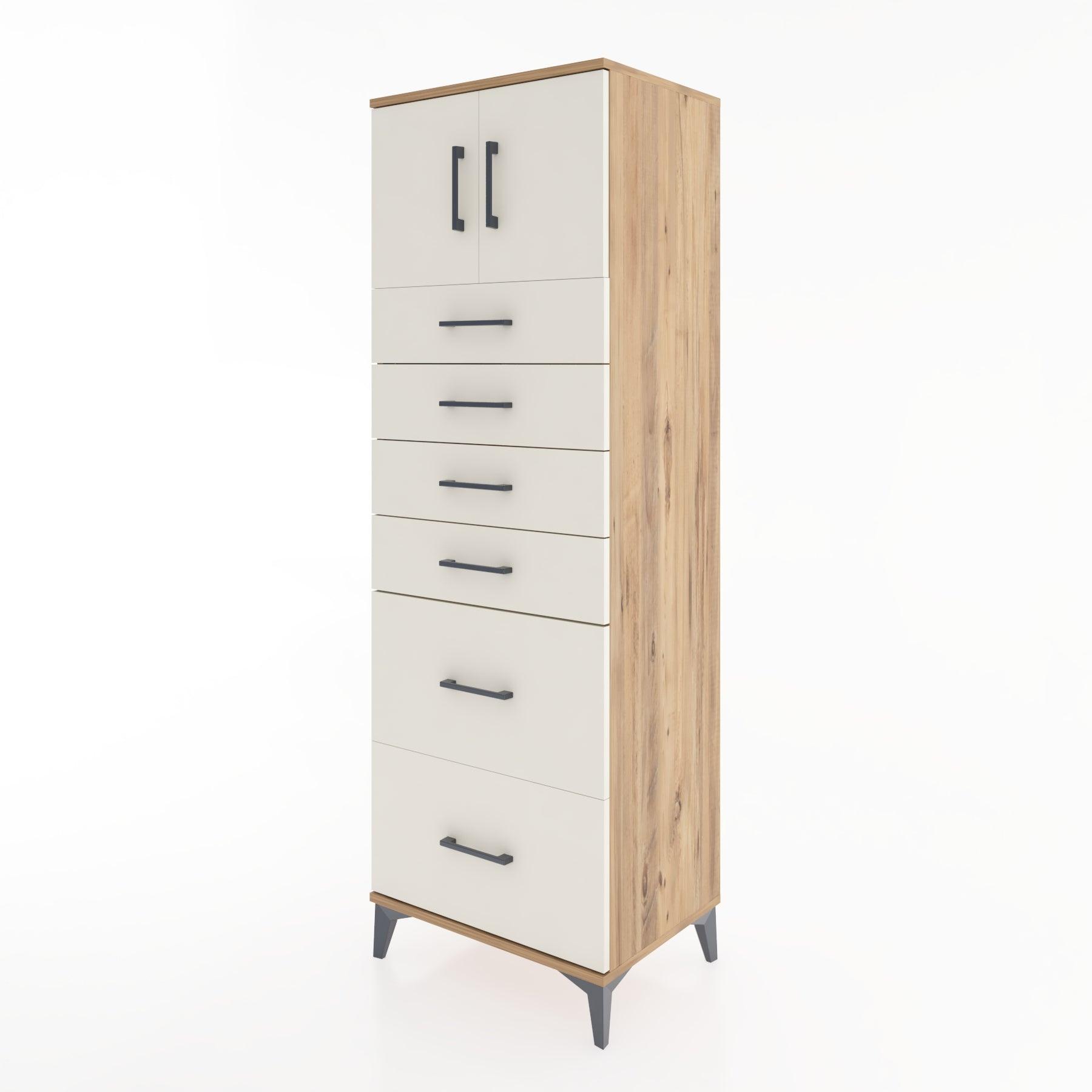 Woodntry Modüler Dolap Çam 60x44x170 cm Kapaklı ve Çekmeceli KC17-3