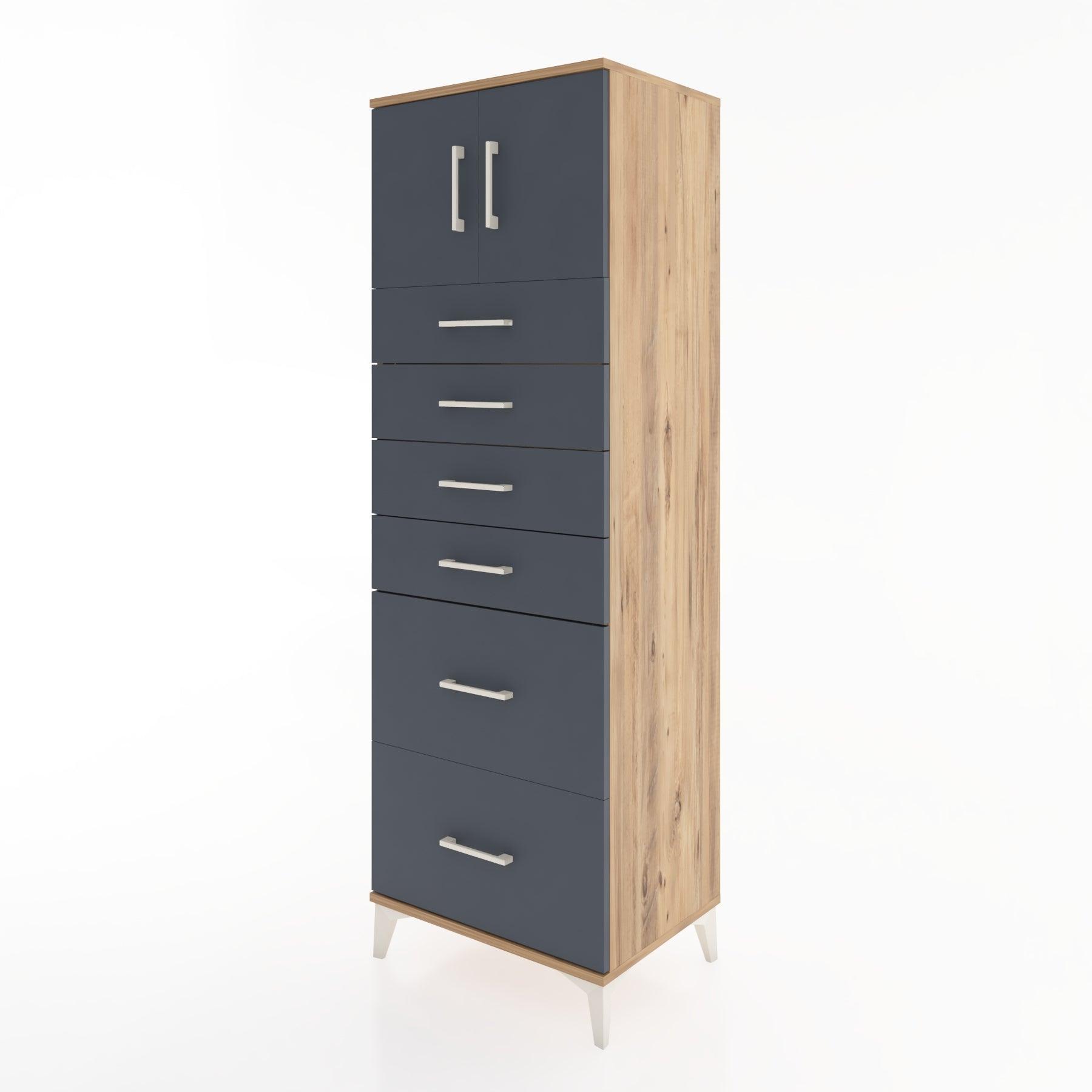 Woodntry Modüler Dolap Çam 60x44x170 cm Kapaklı ve Çekmeceli KC17-3