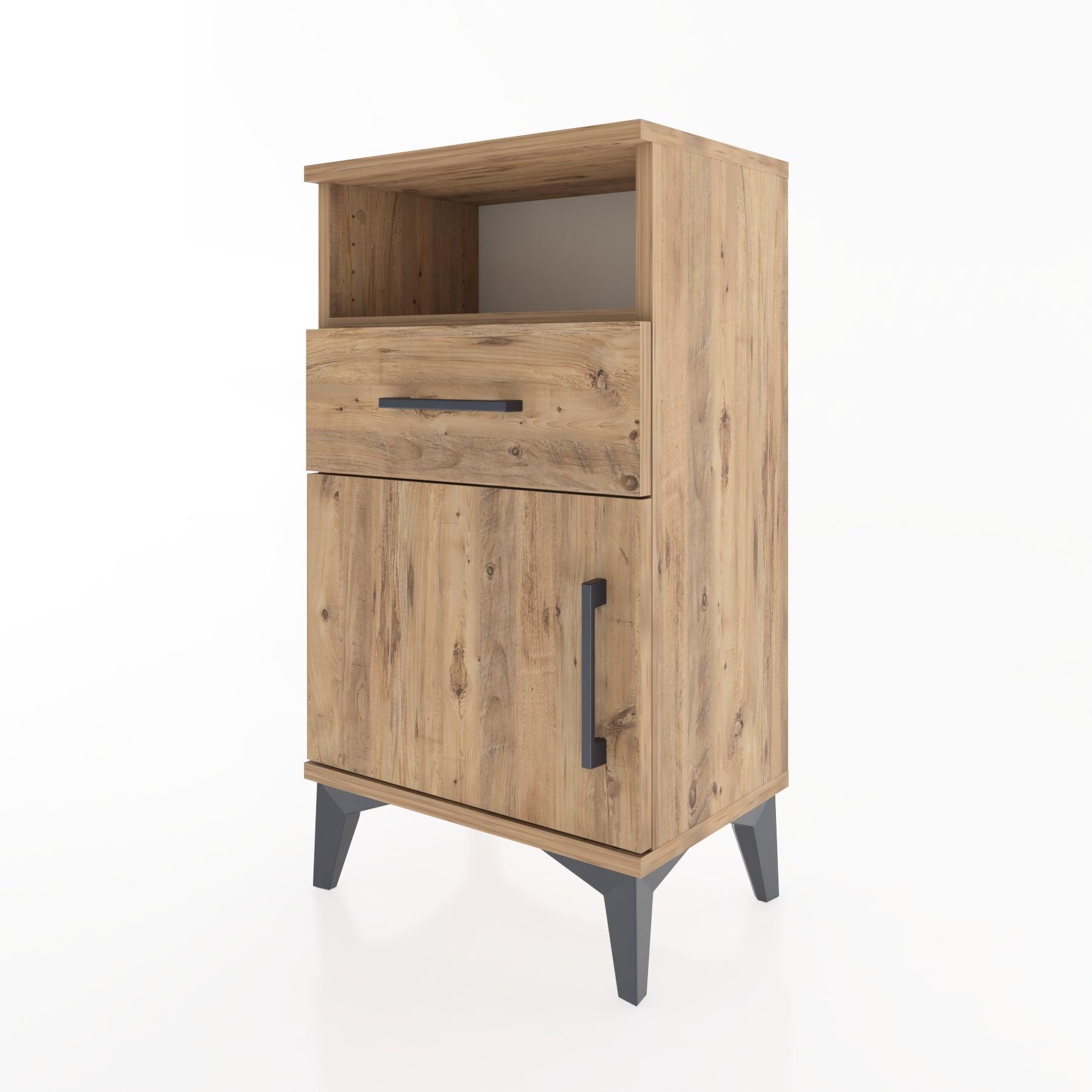 Woodntry Modüler Komodin Raf Çekmece Kapaklı 44x30x68 cm Çam - Woodntry