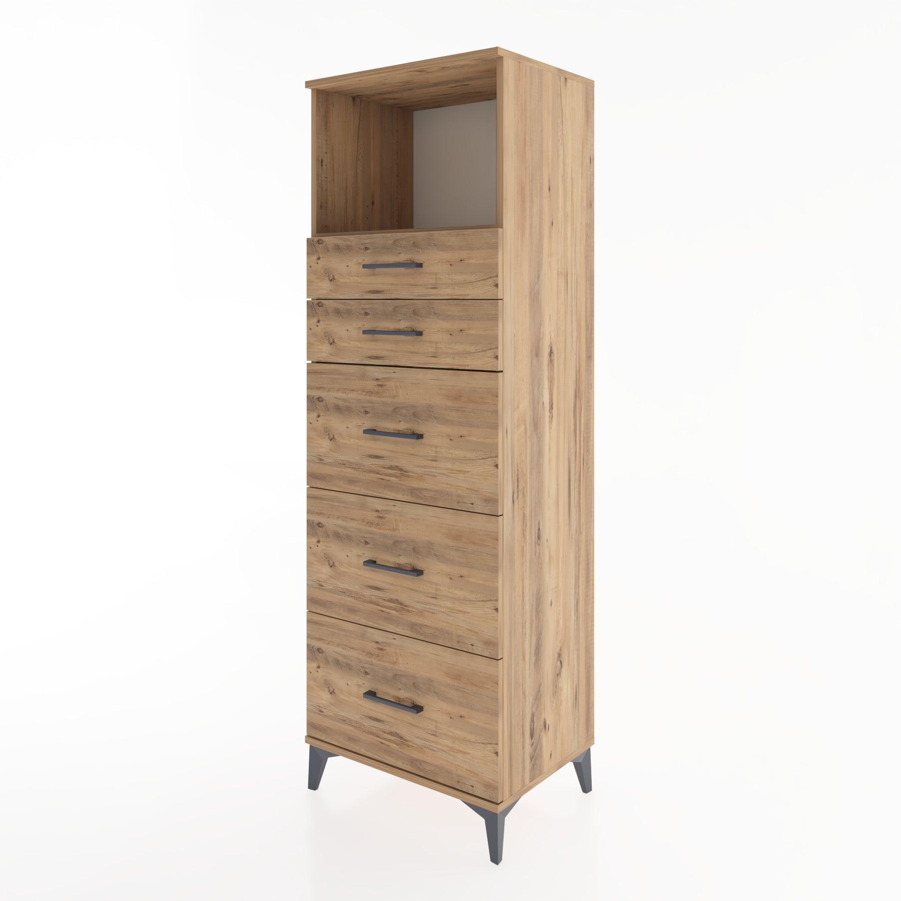 Woodntry Modüler Dolap Çam 60x44x170 cm Çekmeceli ve Raflı CR49-3