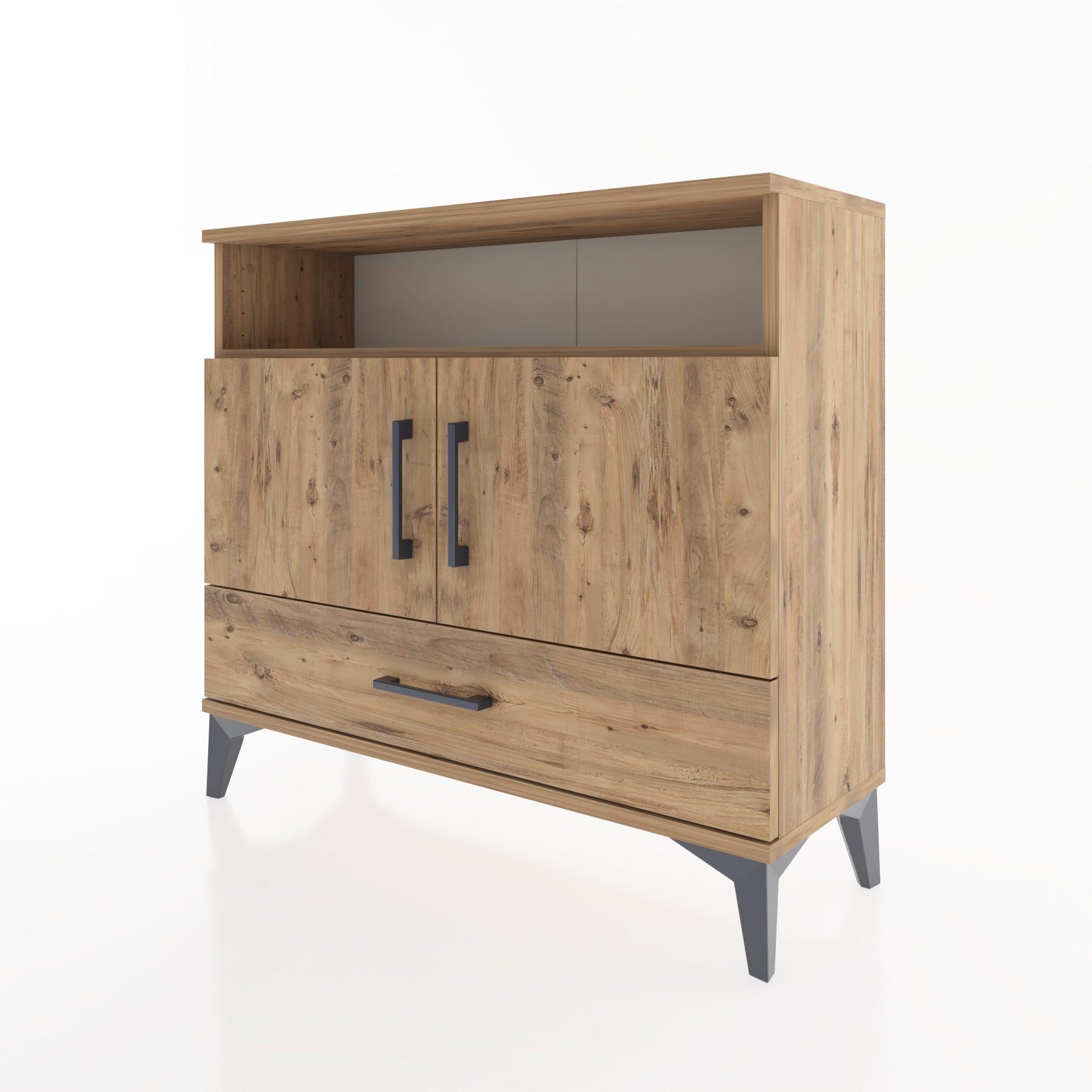 Woodntry Modüler Şifonyer Raf Kapak Çekmeceli 88x30x68 cm Çam - Woodntry