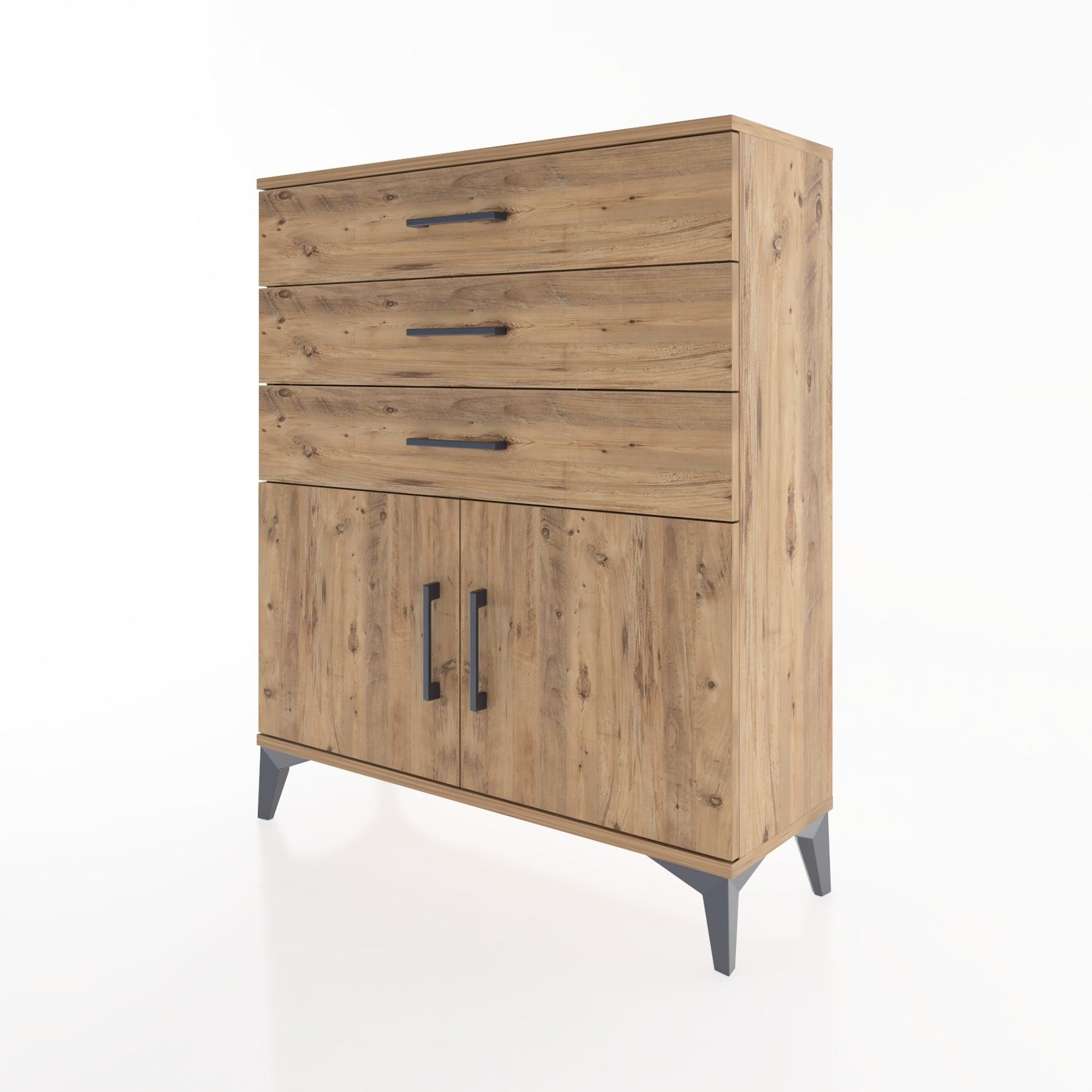 Woodntry Modüler Şifonyer Çam 88x30x94 cm Kapaklı ve Çekmeceli KC8-3