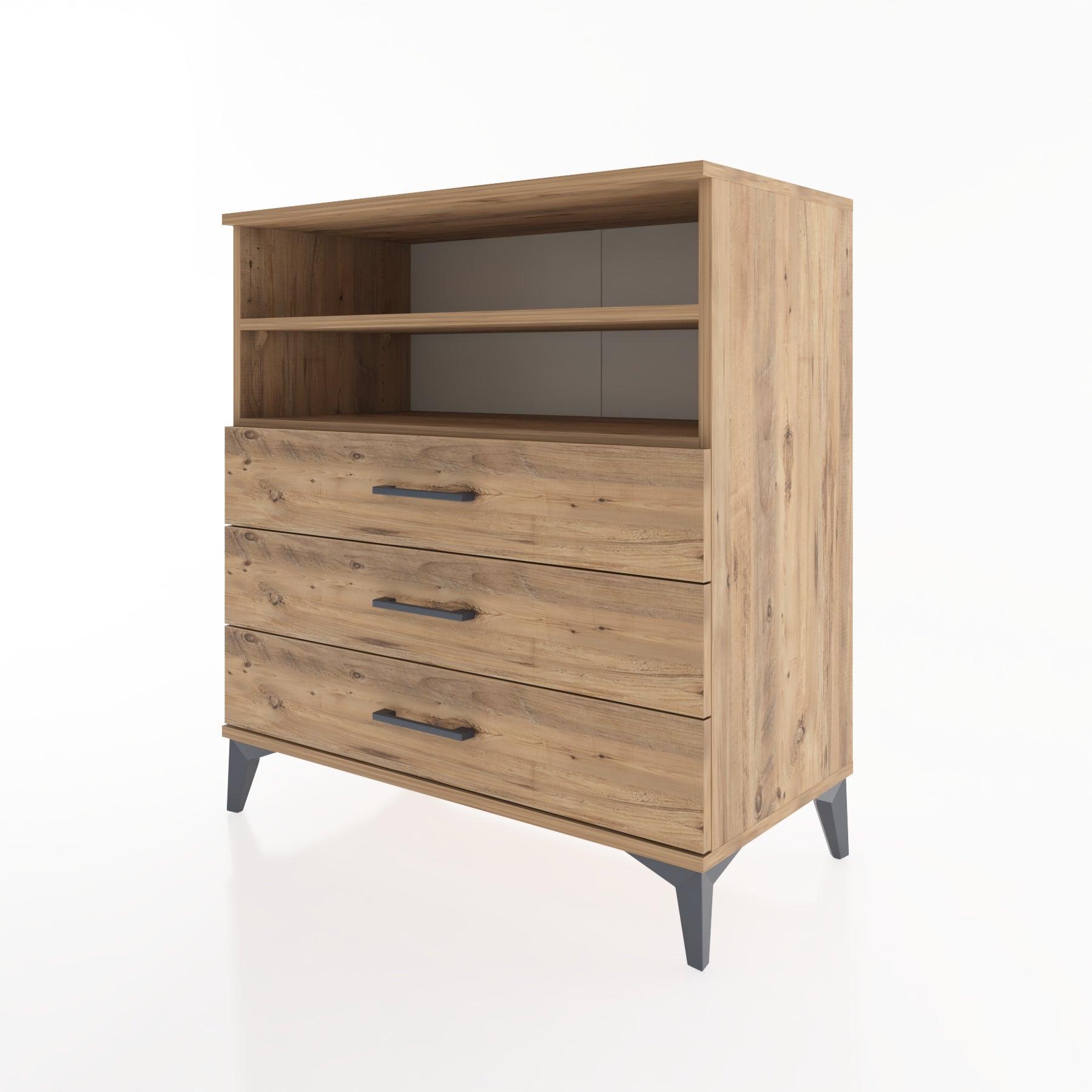 Woodntry Modüler Şifonyer Çam 88x44x84 cm Çekmeceli ve Raflı CR17-3
