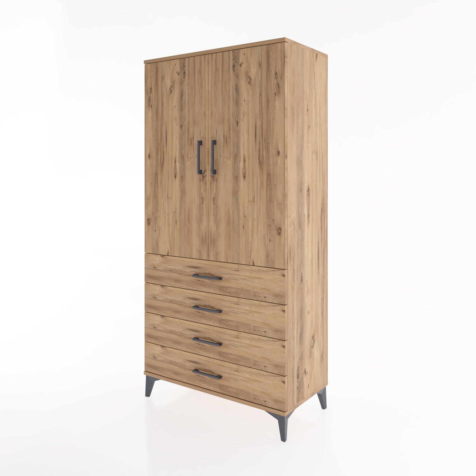 Woodntry Modüler Dolap Çam 88x44x170 cm Kapaklı ve Çekmeceli KC5-3