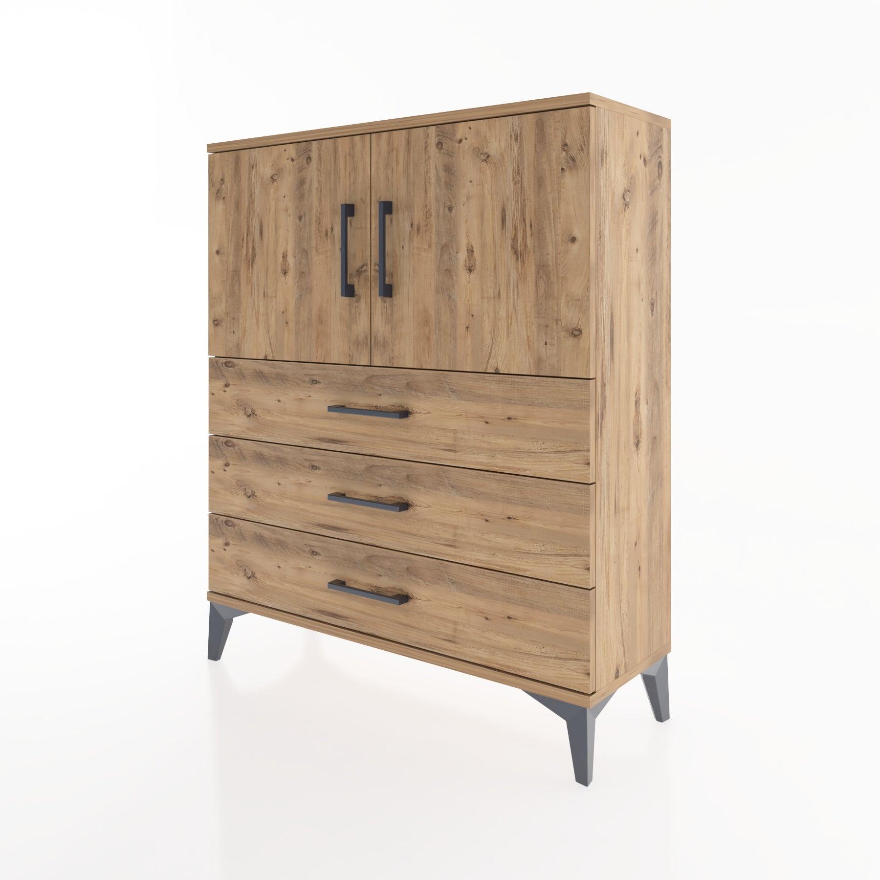 Woodntry Modüler Şifonyer Çam 88x30x94 cm Kapaklı ve Çekmeceli KC7-3