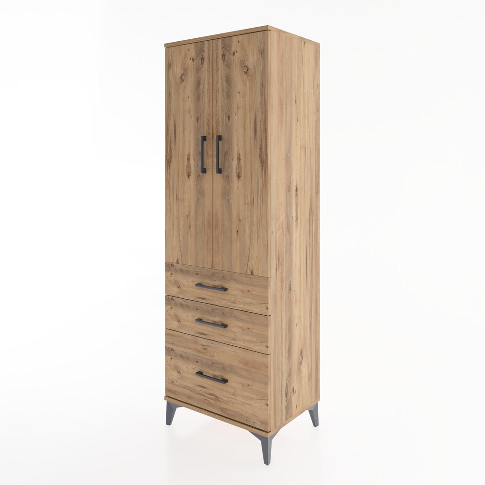 Woodntry Modüler Dolap Çam 60x44x170 cm Kapaklı ve Çekmeceli KC14-3