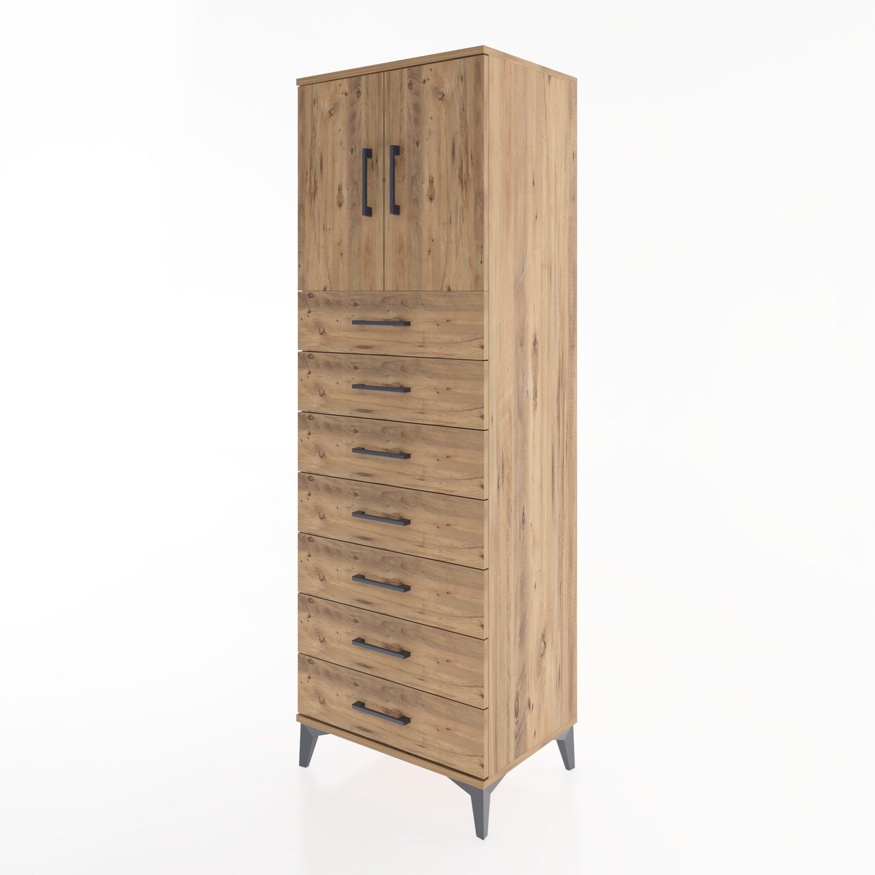 Woodntry Modüler Dolap Çam 60x44x170 cm Kapaklı ve Çekmeceli KC2-3