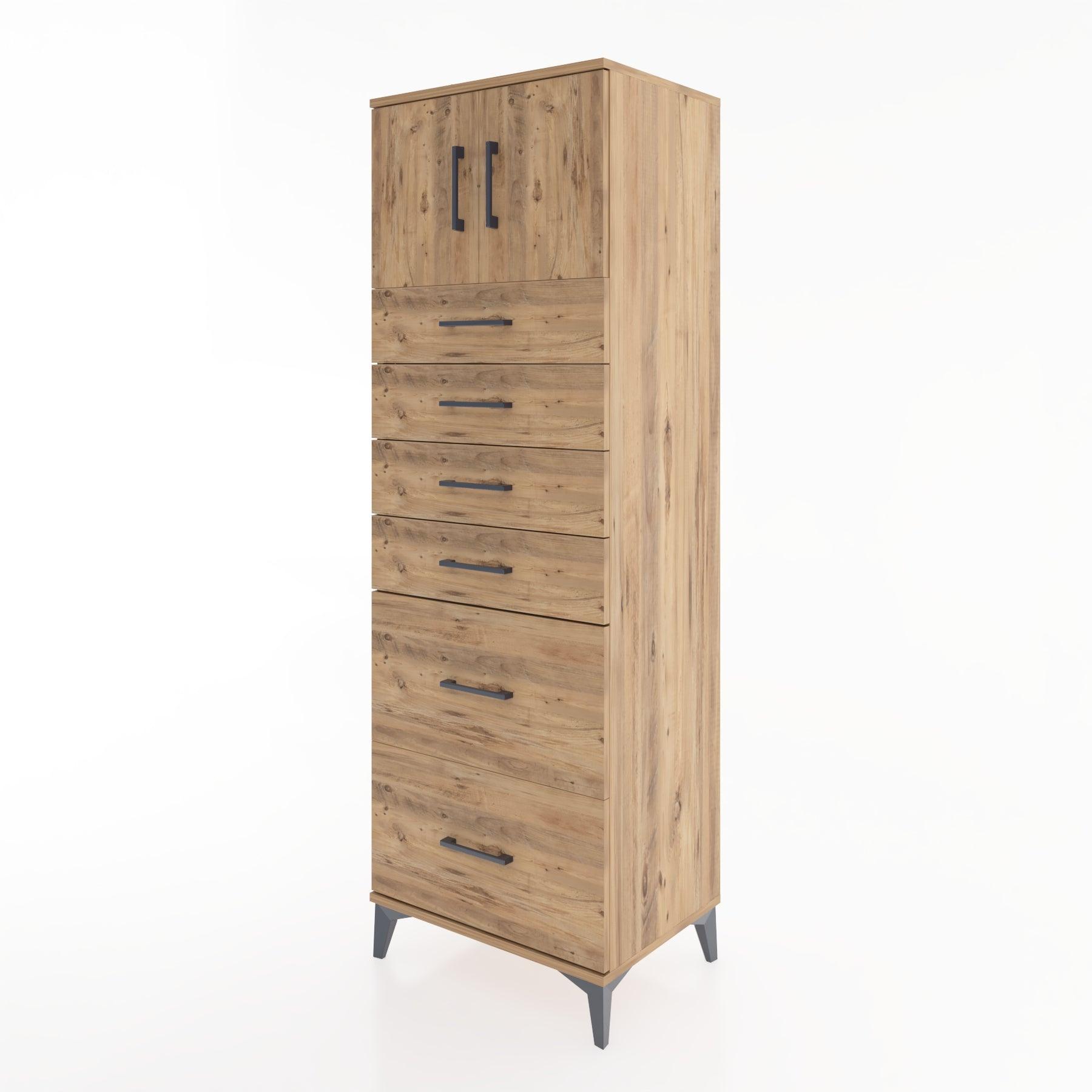 Woodntry Modüler Dolap Çam 60x44x170 cm Kapaklı ve Çekmeceli KC17-3