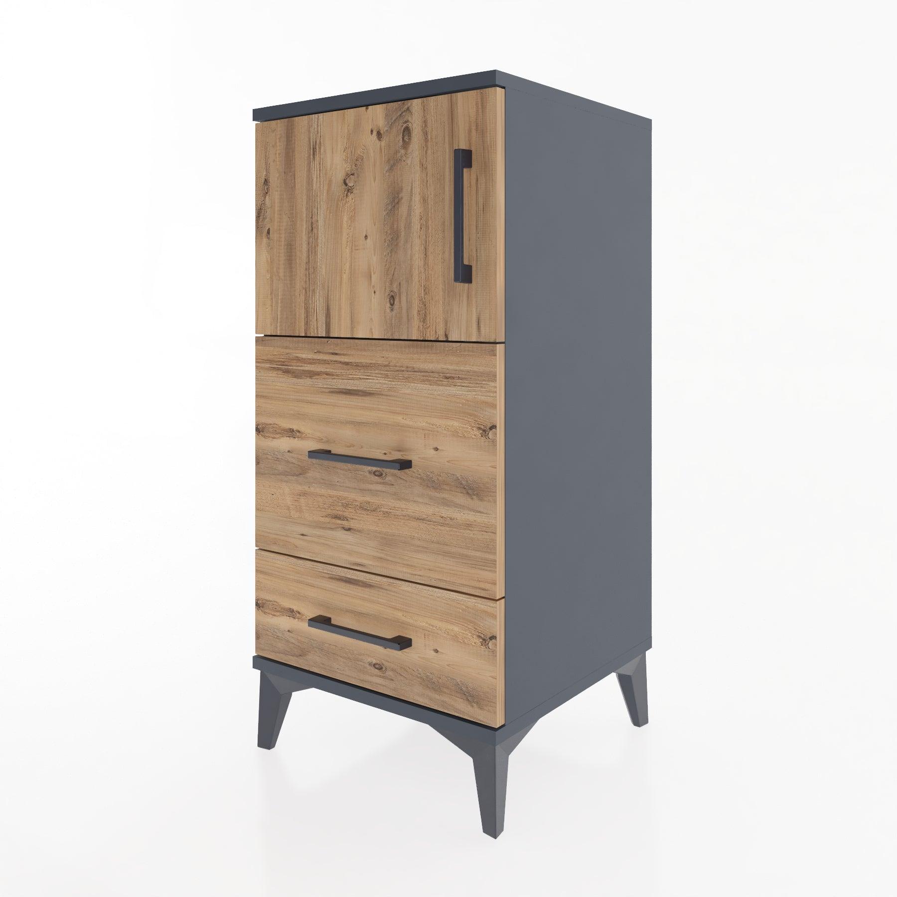 Woodntry Modular Nightstand Anthracite 44x44x84 cm with Cover and Drawer KC46-2