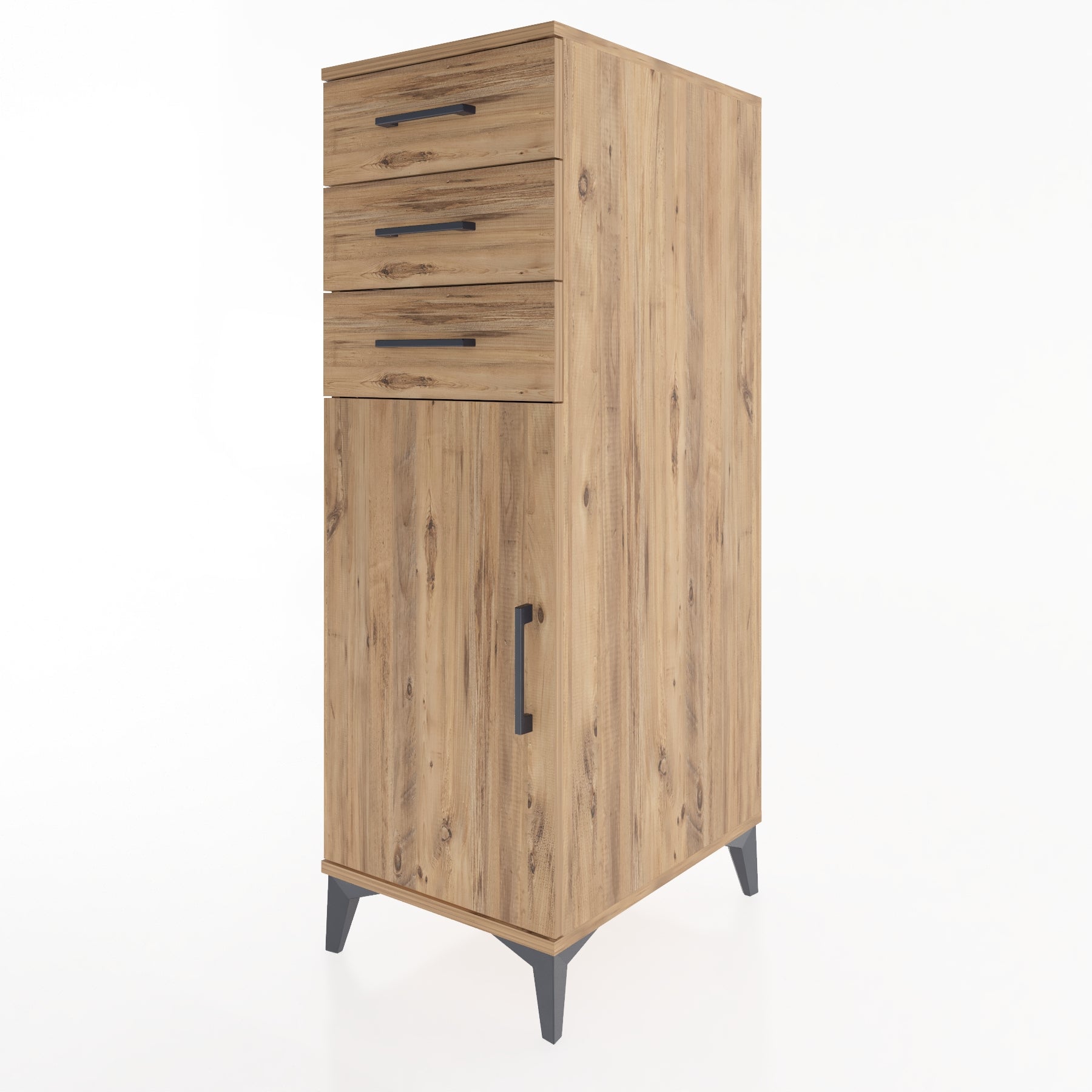 Woodntry Modüler Dolap Çam 44x59x122 cm Kapaklı ve Çekmeceli KC52-3