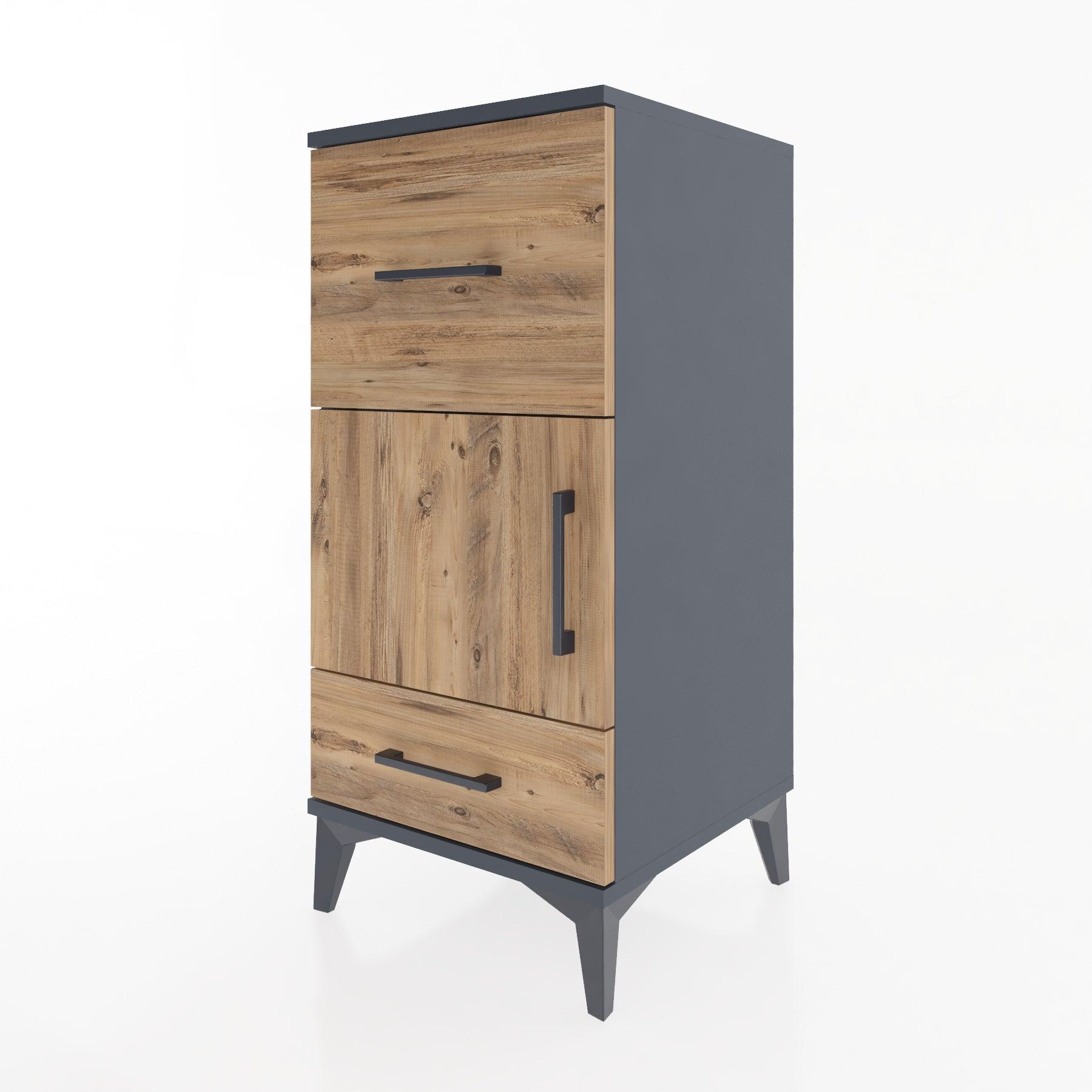 Woodntry Modular Nightstand Anthracite 44x44x84 cm with Cover and Drawer KC48-2