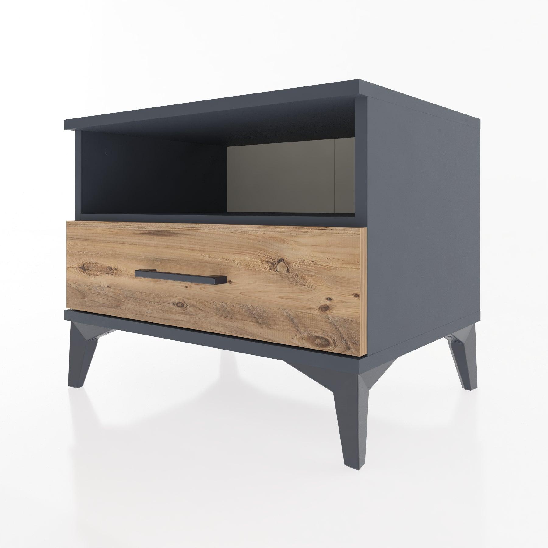 Woodntry Modular Nightstand Anthracite 60x44x68 cm with Drawer and Shelf CR4-2