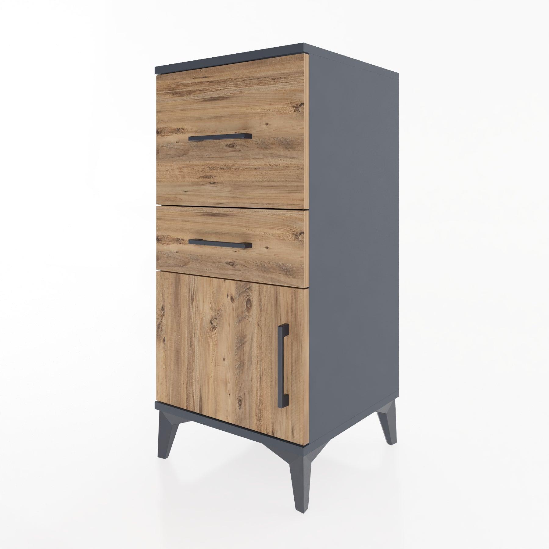 Woodntry Modular Nightstand Anthracite 44x44x84 cm with Cover and Drawer KC49-2