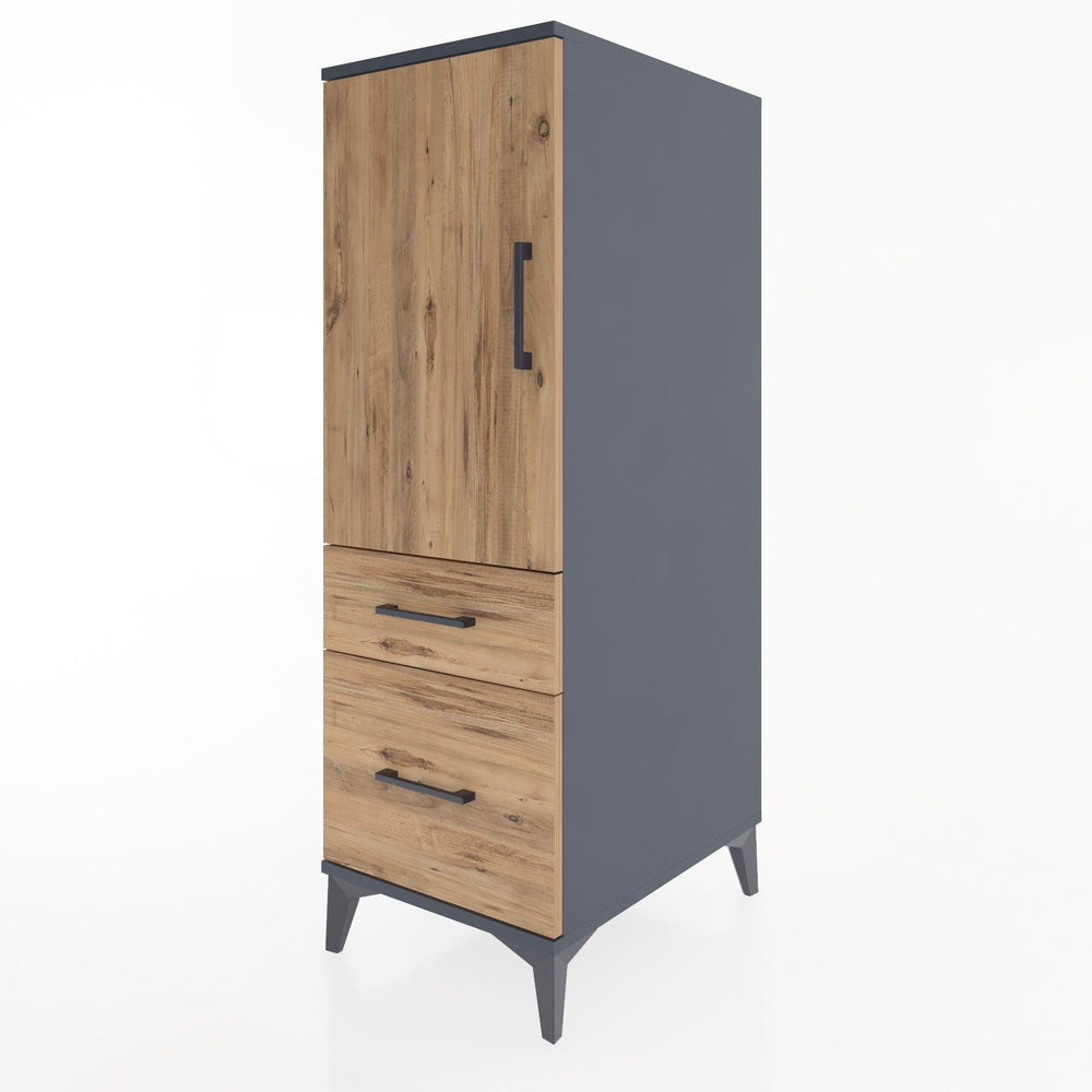 Woodntry Modüler Dolap Antrasit 44x30x122 cm Kapaklı ve Çekmeceli KC105-2