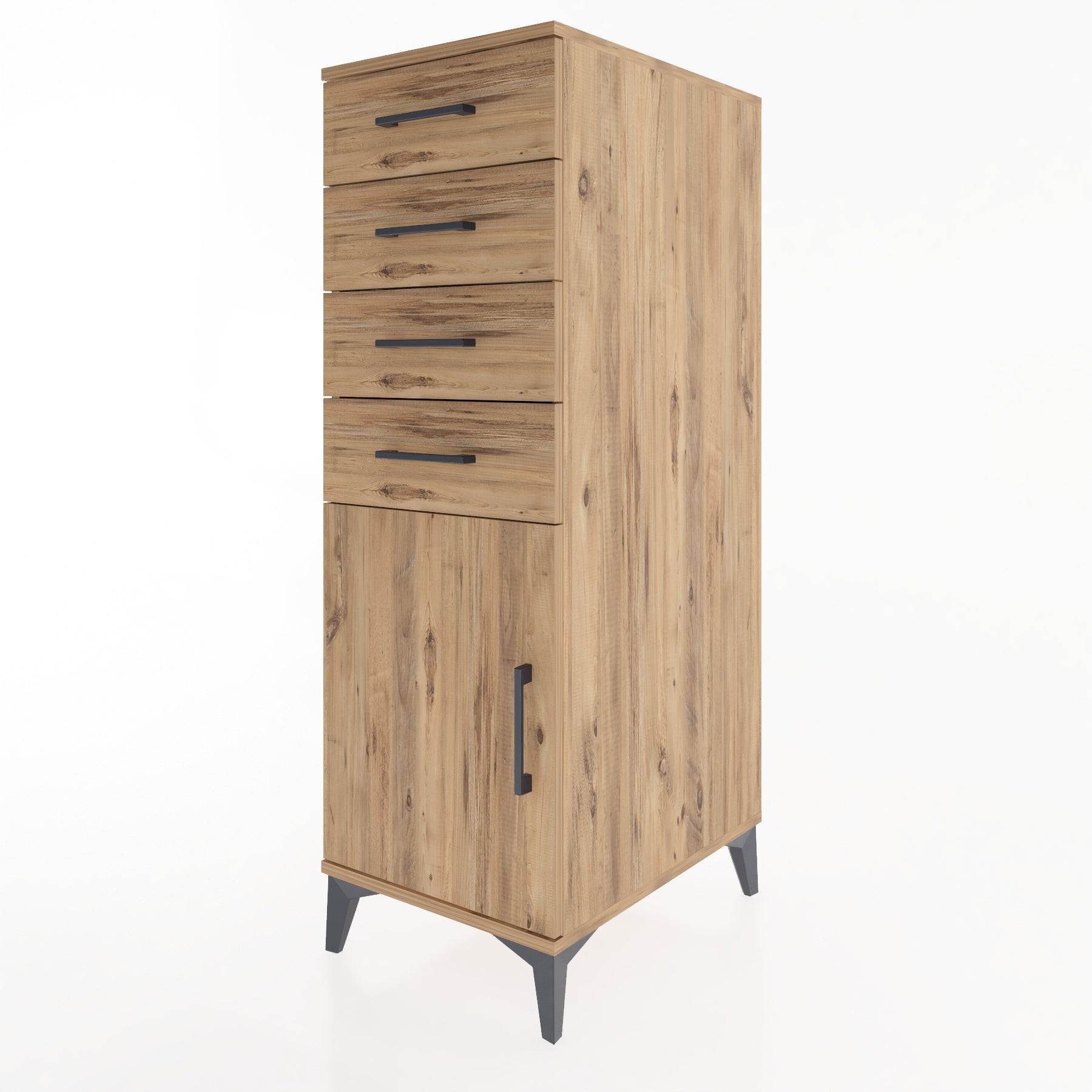 Woodntry Modüler Dolap Çam 44x59x122 cm Kapaklı ve Çekmeceli KC58-3
