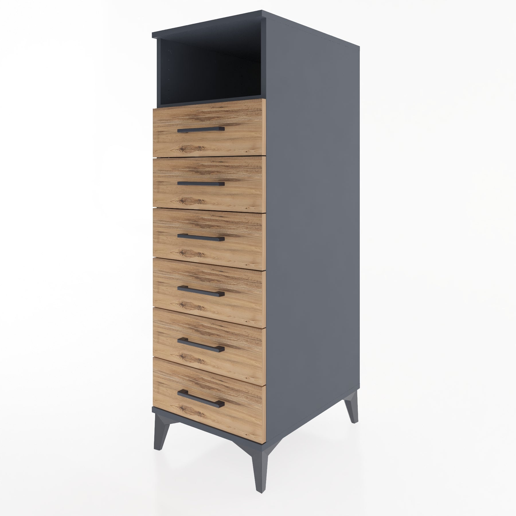 Woodntry Modüler Dolap Antrasit 44x59x122 cm Çekmeceli ve Raflı CR59-2