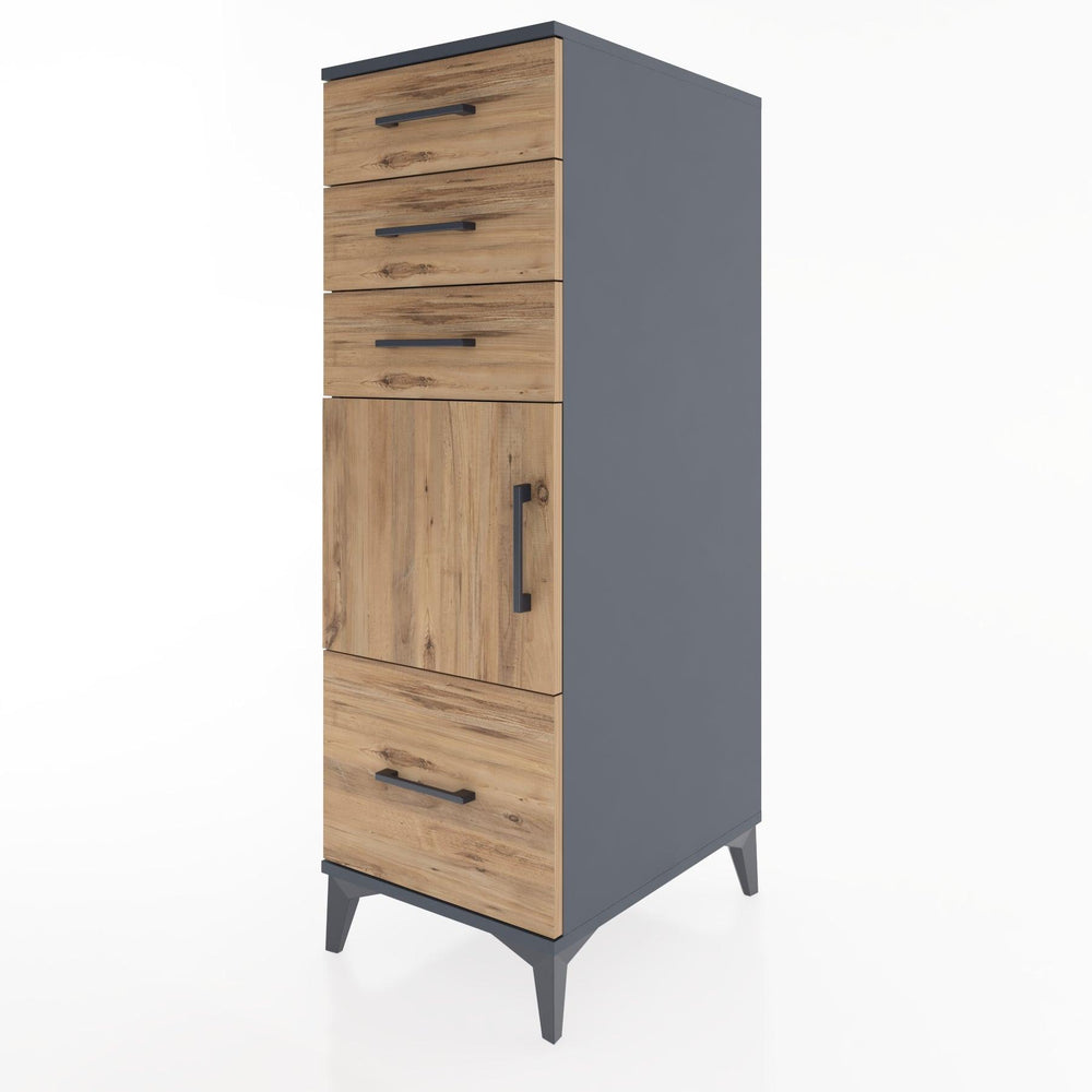 Woodntry Modüler Dolap Antrasit 44x30x122 cm Kapaklı ve Çekmeceli KC10-2