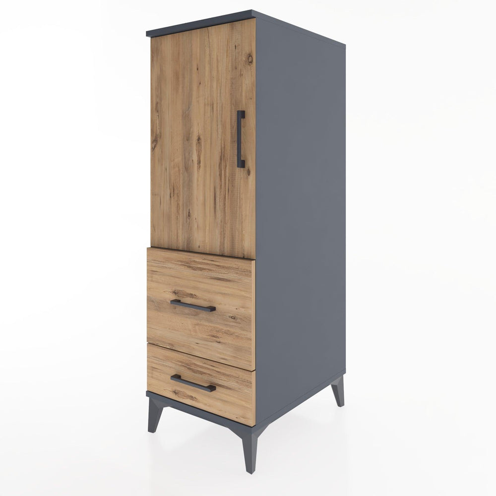 Woodntry Modüler Dolap Antrasit 44x59x122 cm Kapaklı ve Çekmeceli KC13-2