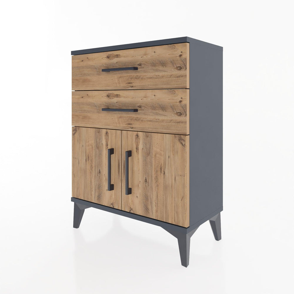 Woodntry Modüler Komodin Antrasit 60x30x68 cm Kapaklı ve Çekmeceli KC13-2