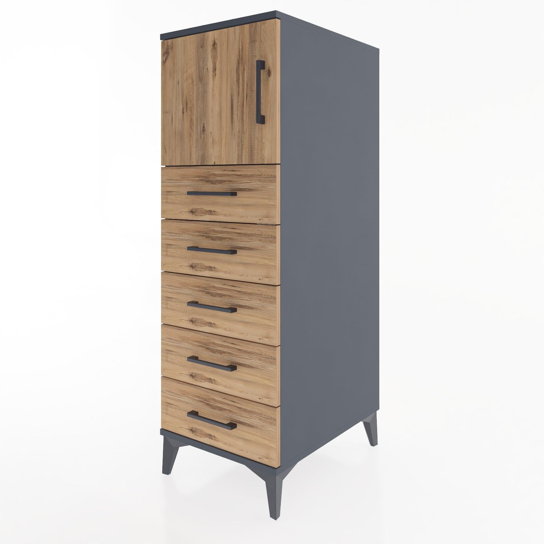 Woodntry Modular Cabinet Anthracite 44x30x122 cm with Doors and Drawers KC63-2