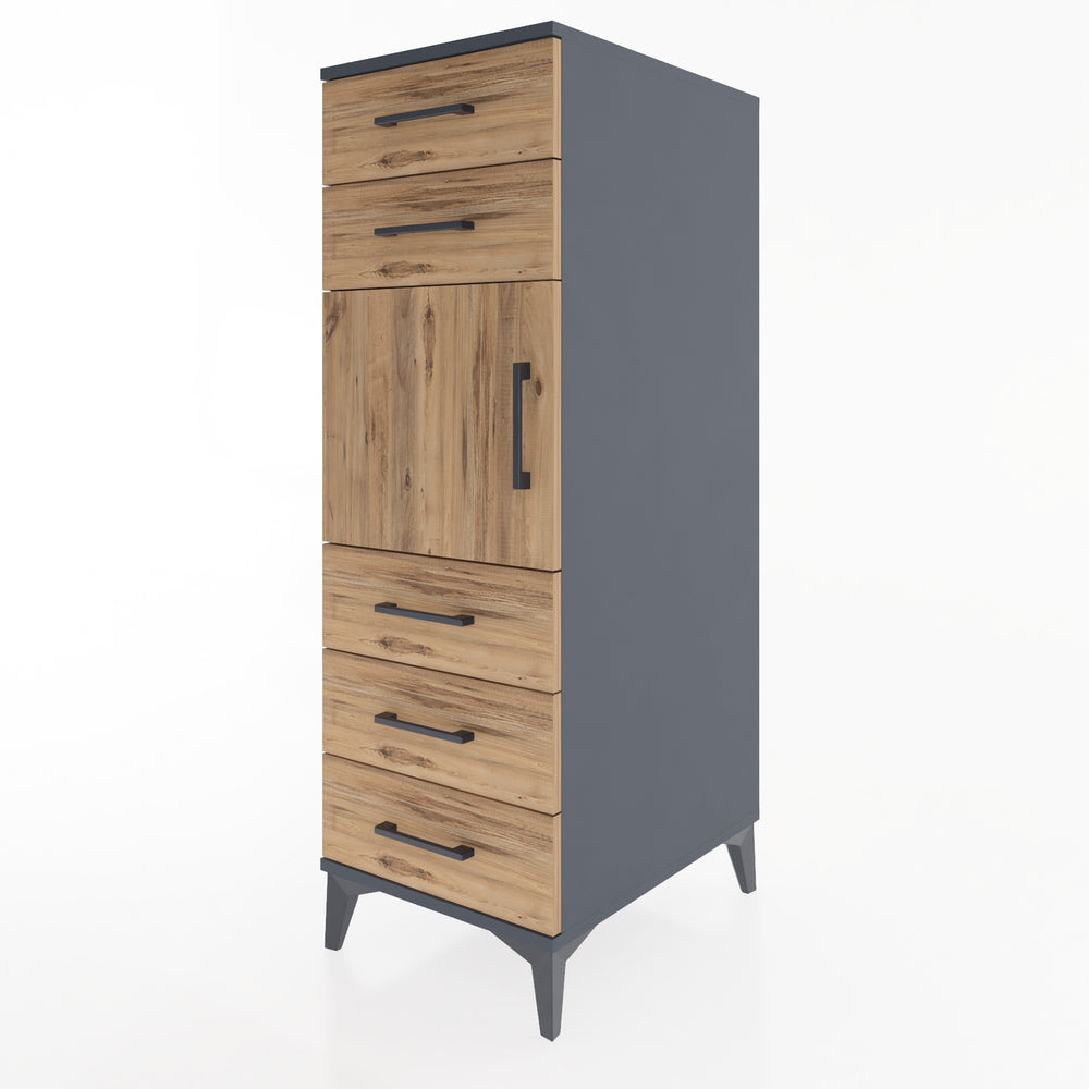 Woodntry Modüler Dolap Antrasit 44x59x122 cm Kapaklı ve Çekmeceli KC64-2