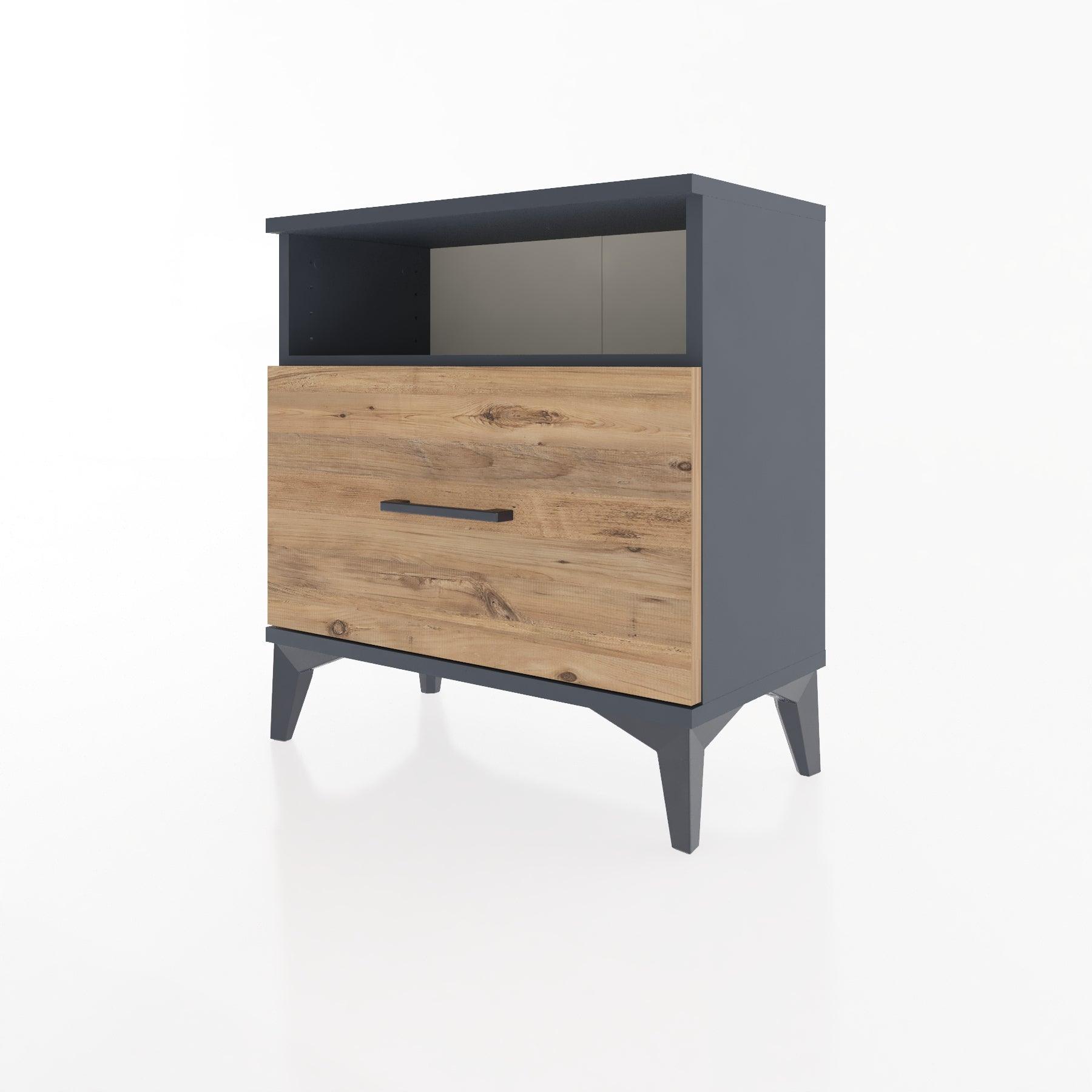 Woodntry Modular Nightstand Anthracite 60x30x52 cm with Drawer and Shelf CR15-2