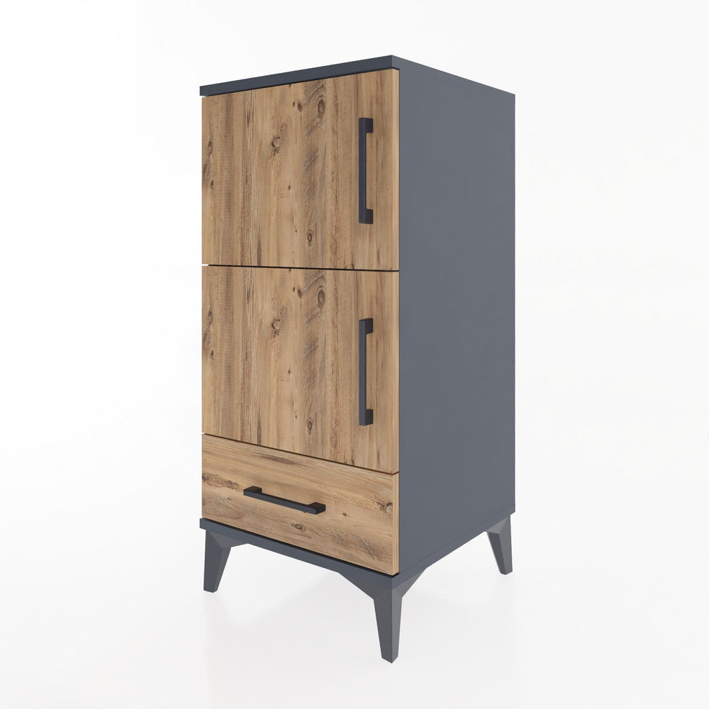Woodntry Modular Nightstand Anthracite 44x44x84 cm with Cover and Drawer KC38-2